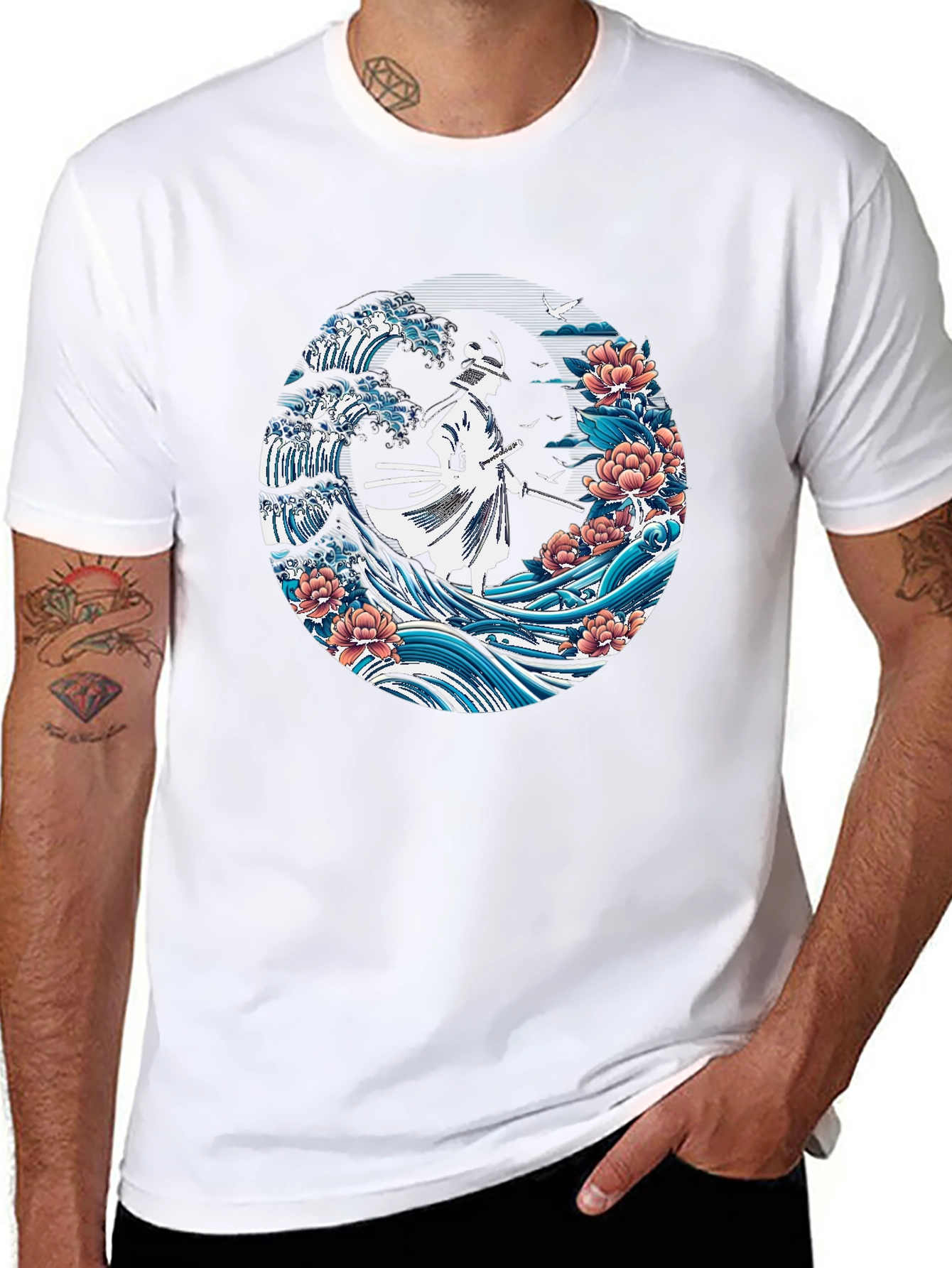 Samurai Wave Graphic Tee - Stylish Black T-Shirt