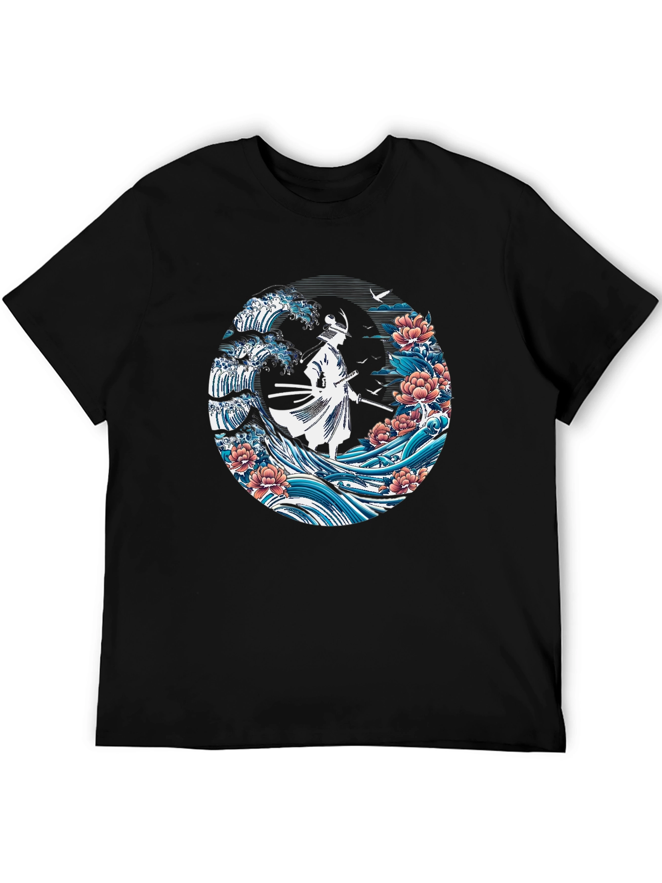 Samurai Wave Graphic Tee - Stylish Black T-Shirt