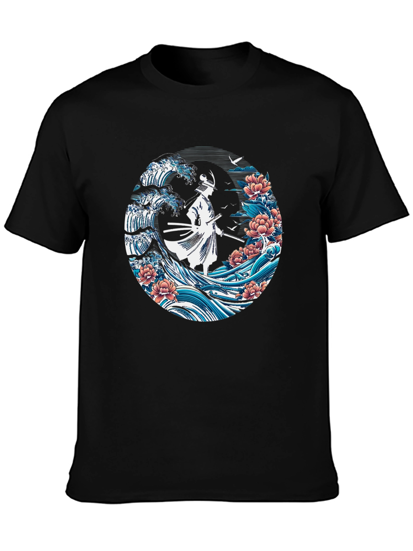 Samurai Wave Graphic Tee - Stylish Black T-Shirt