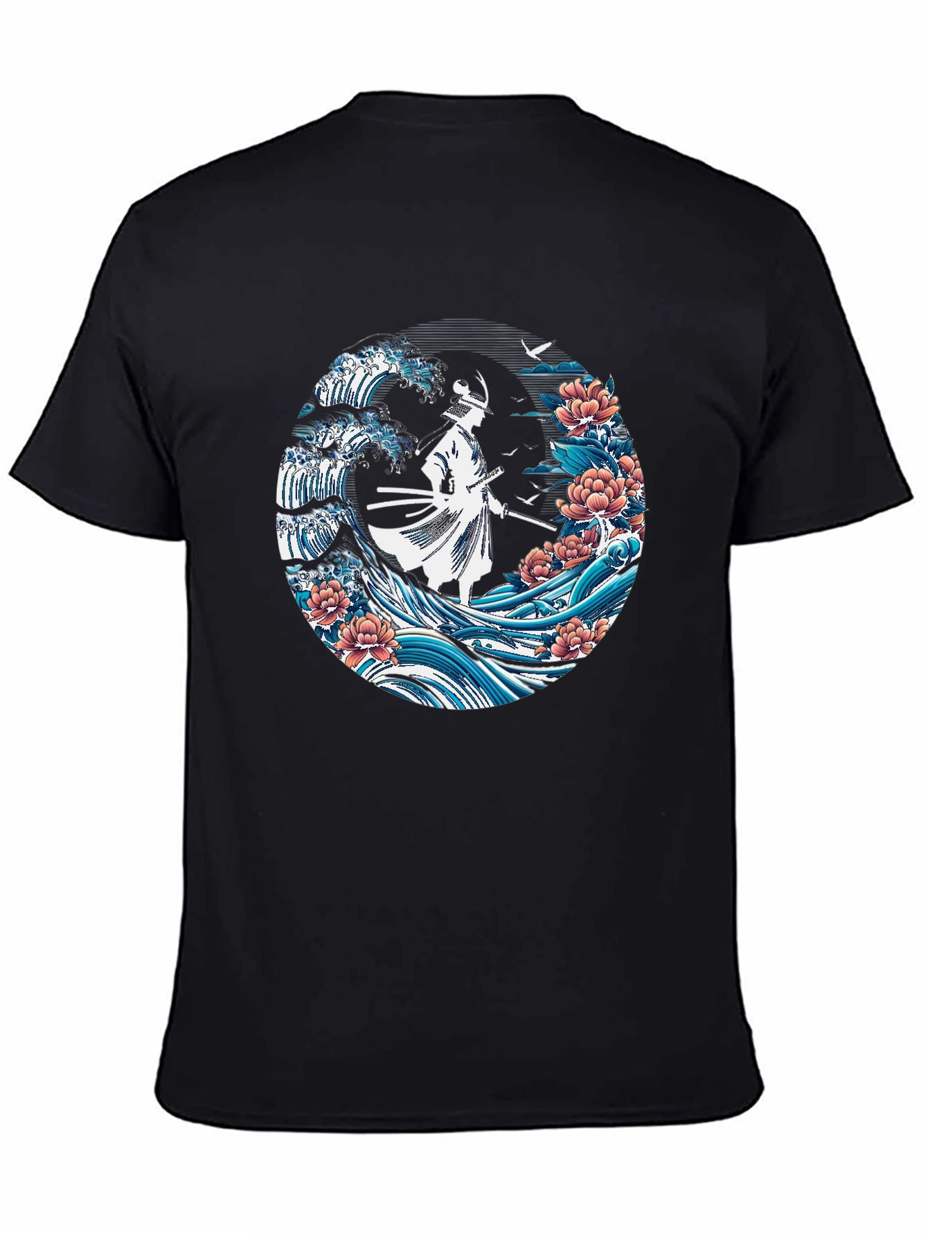Samurai Wave Graphic Tee - Stylish Black T-Shirt