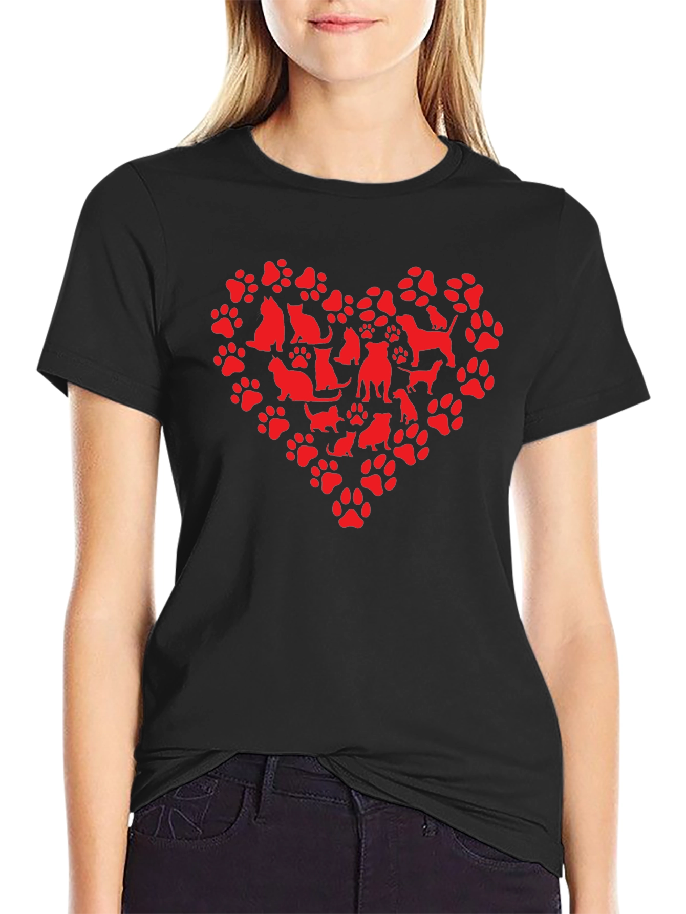 Dog & Cat Paw Print Heart Graphic T-Shirt