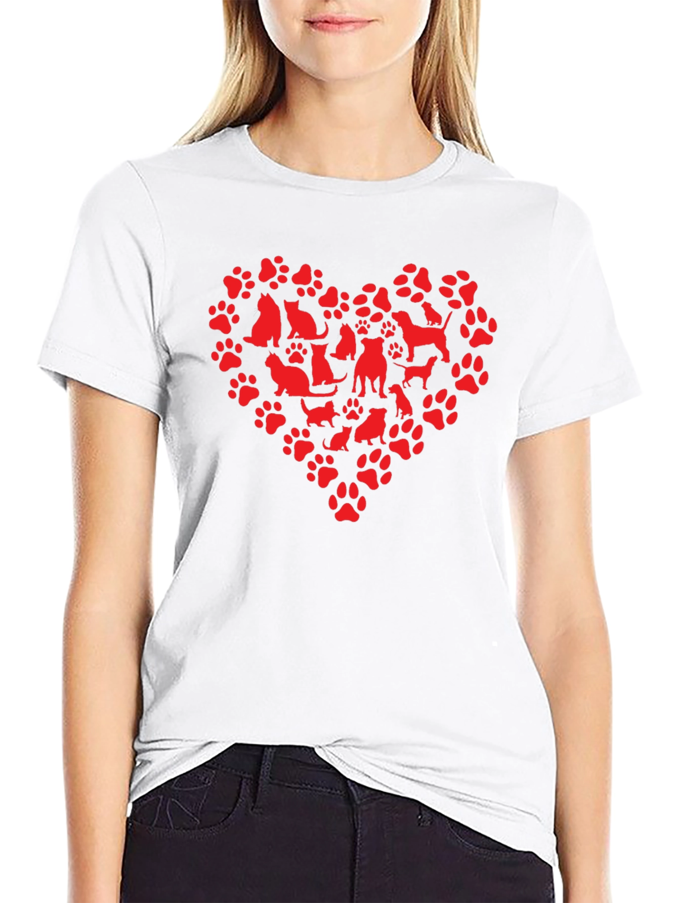 Dog & Cat Paw Print Heart Graphic T-Shirt