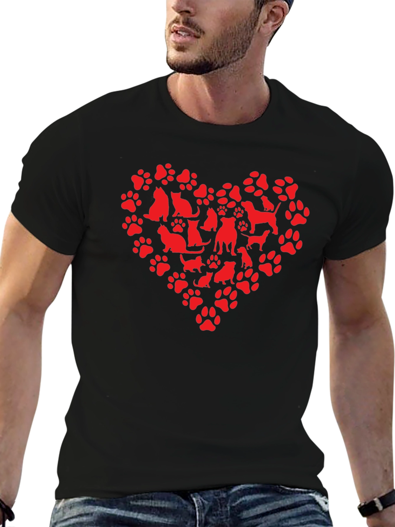 Dog & Cat Paw Print Heart Graphic T-Shirt