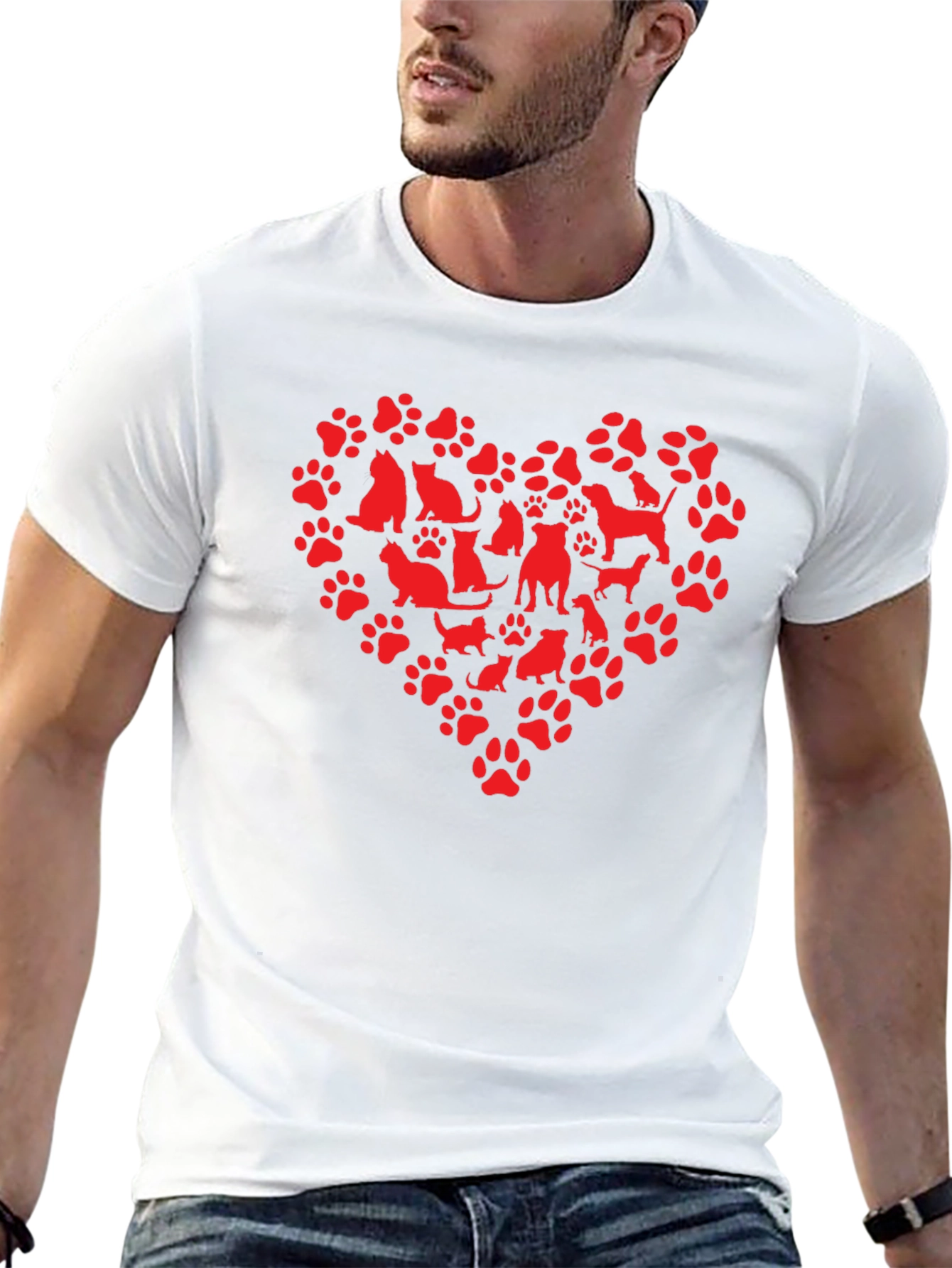 Dog & Cat Paw Print Heart Graphic T-Shirt