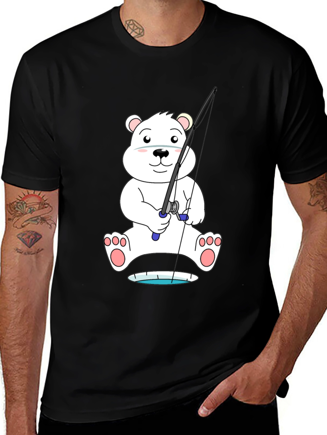 Polar Bear Fishing T-Shirt - Cute Cartoon Tee