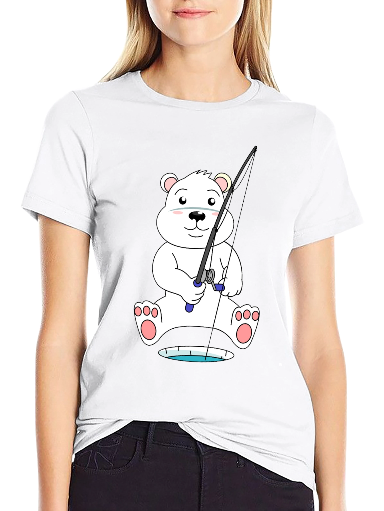 Polar Bear Fishing T-Shirt - Cute Cartoon Tee