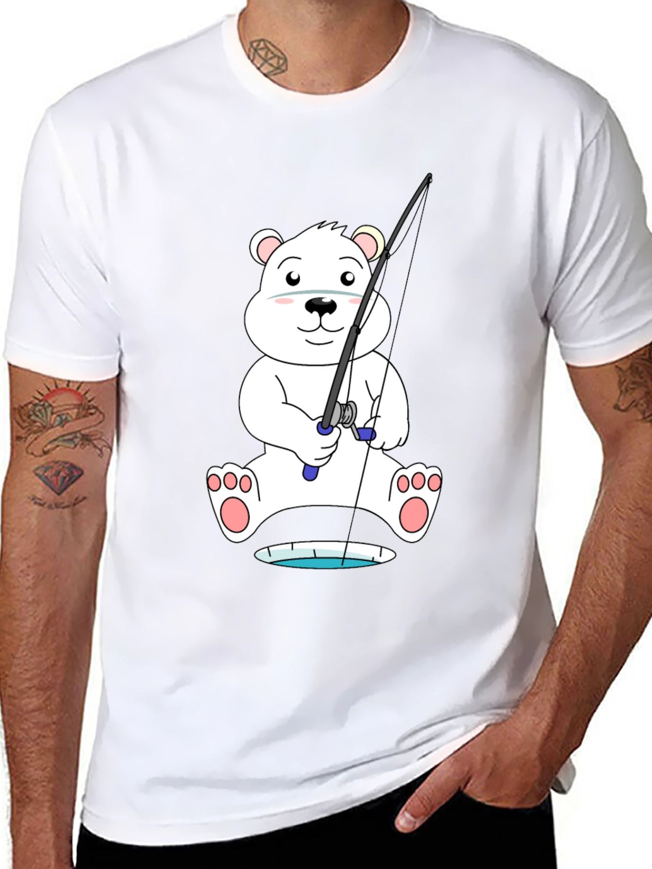 Polar Bear Fishing T-Shirt - Cute Cartoon Tee