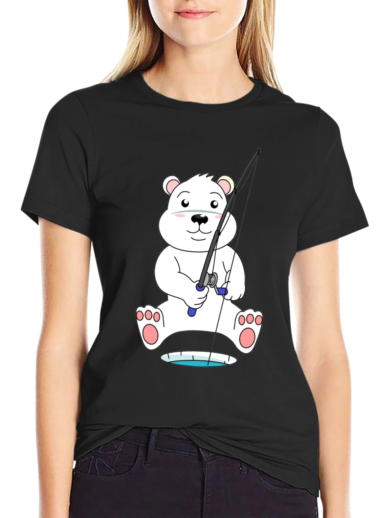 Polar Bear Fishing T-Shirt - Cute Cartoon Tee