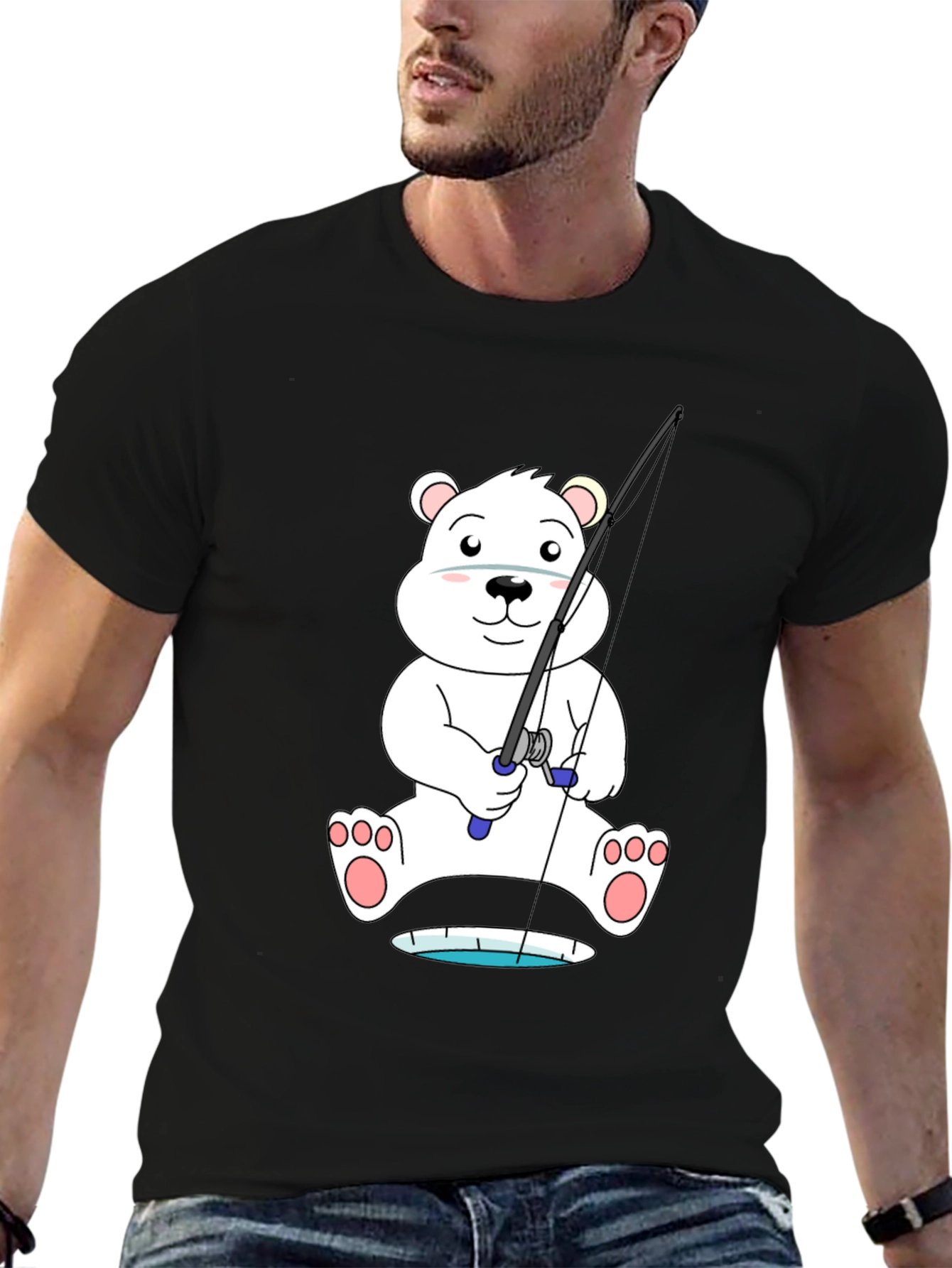 Polar Bear Fishing T-Shirt - Cute Cartoon Tee