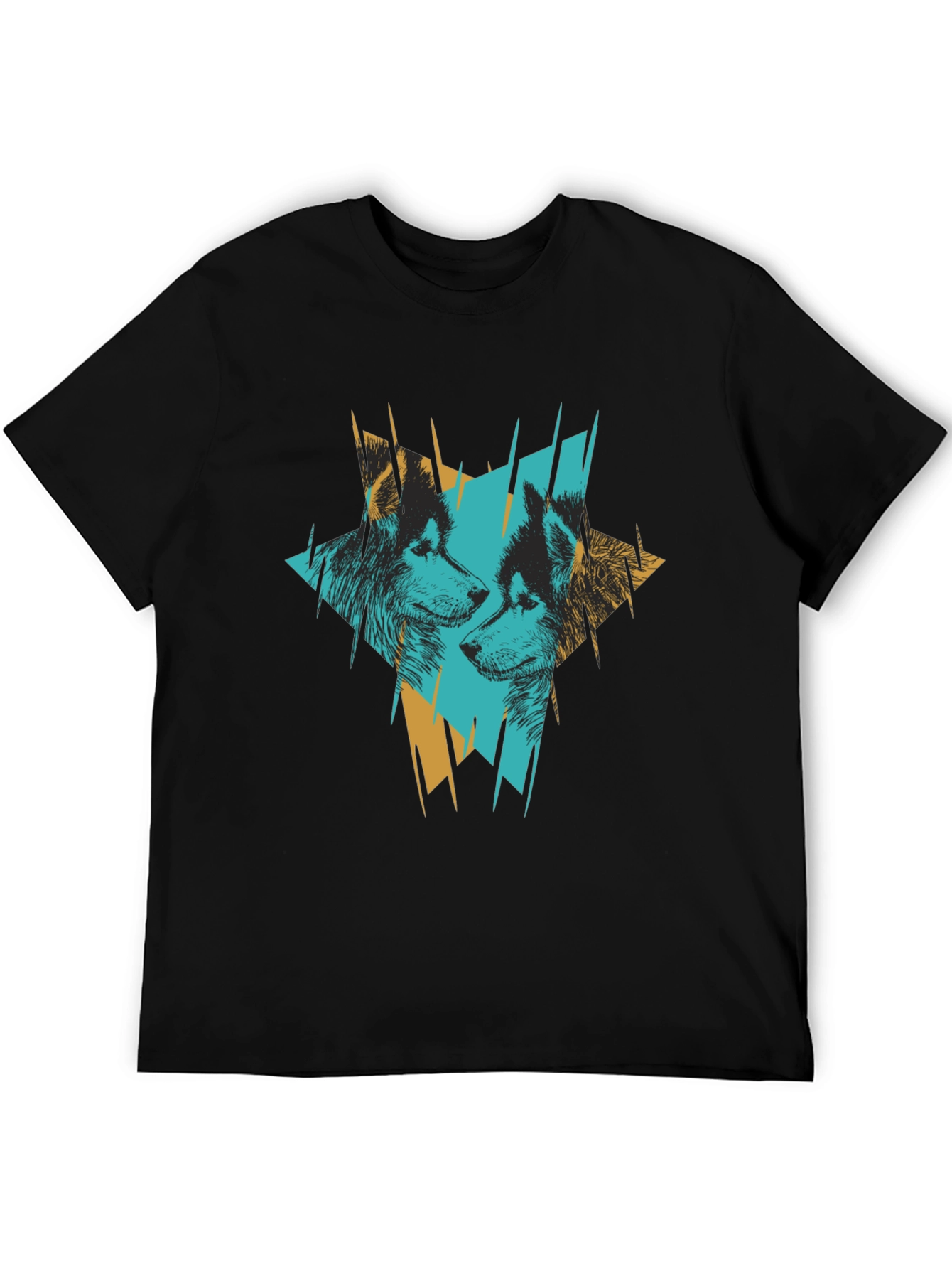 Abstract Wolves Graphic Print Black T-Shirt