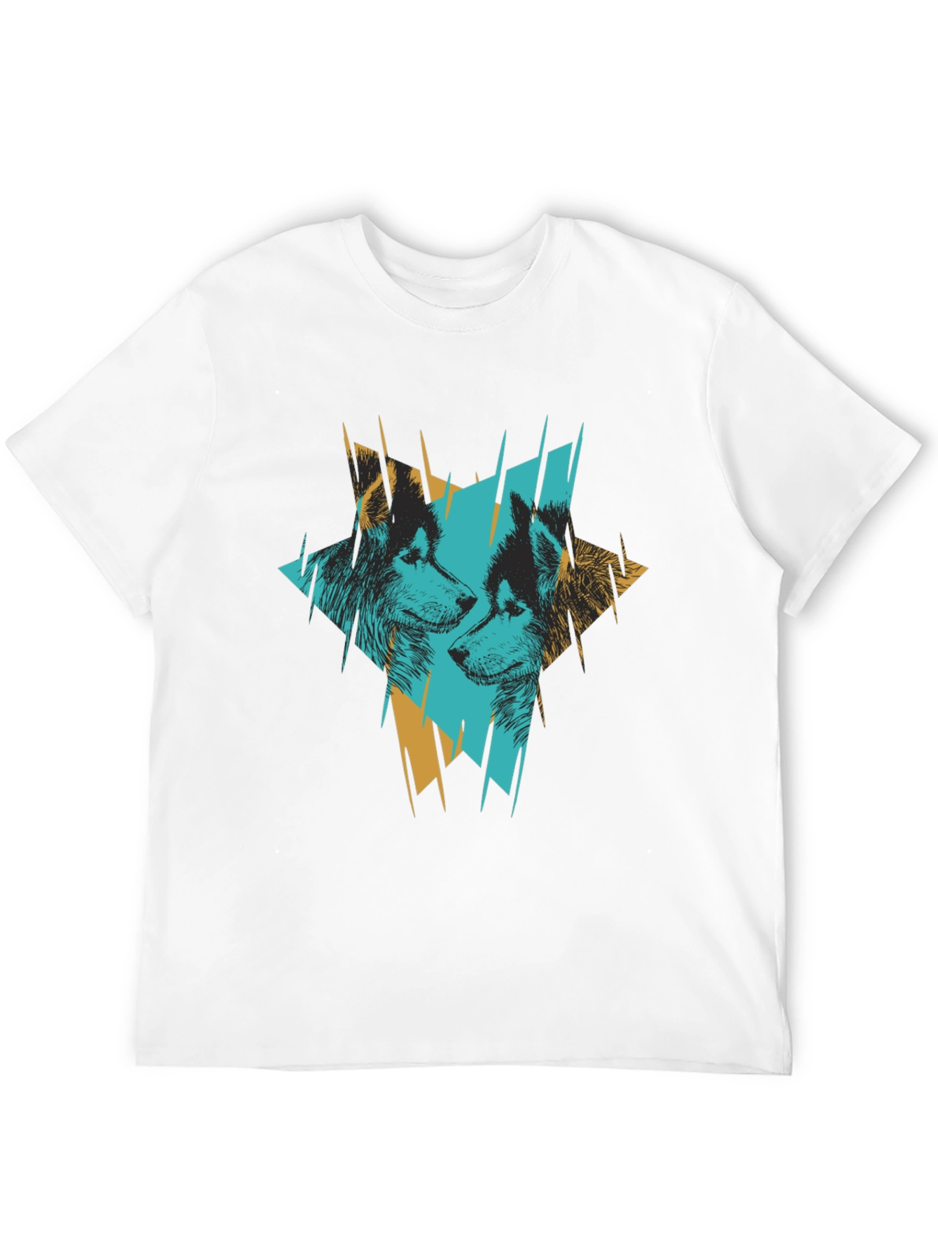 Abstract Wolves Graphic Print Black T-Shirt