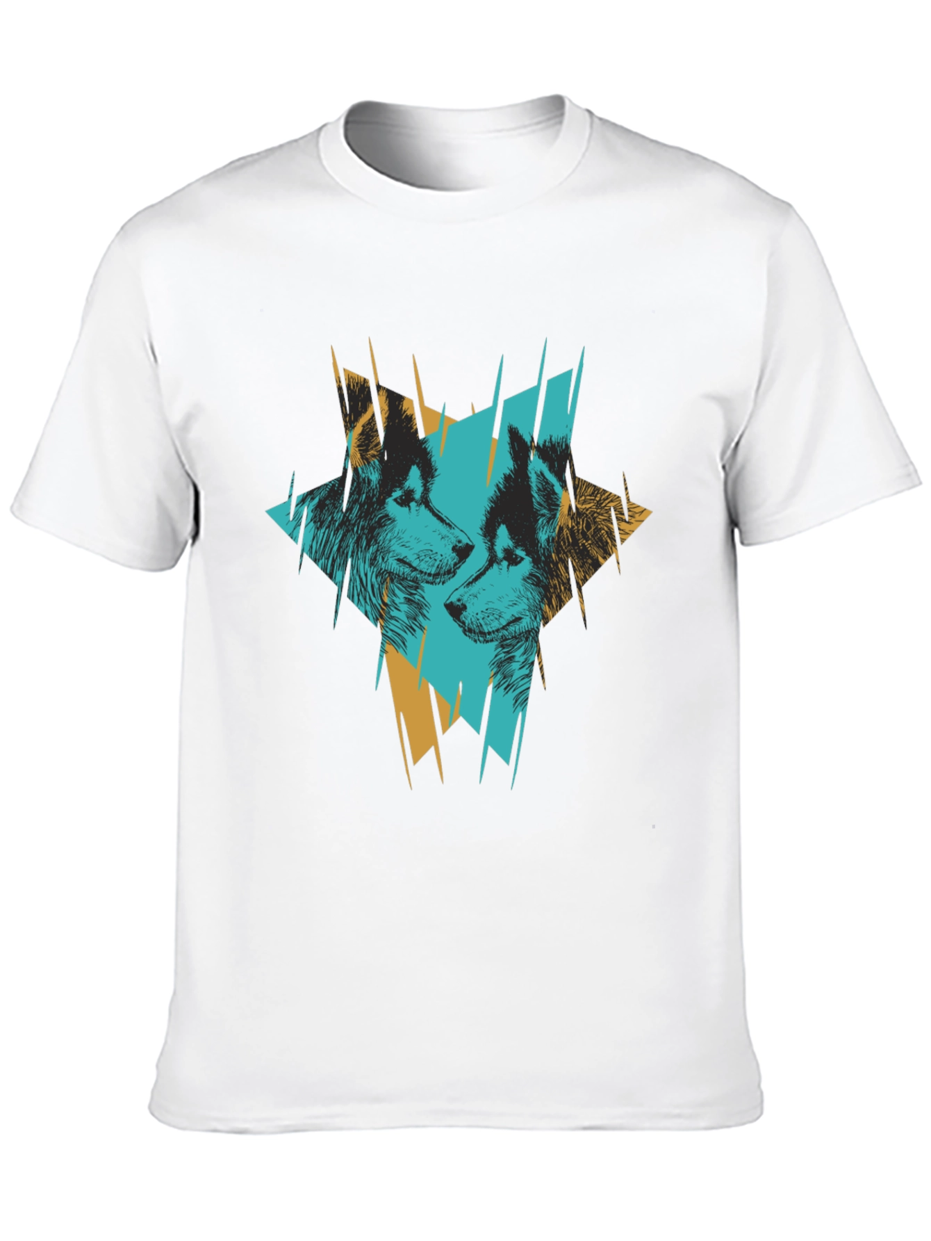 Abstract Wolves Graphic Print Black T-Shirt