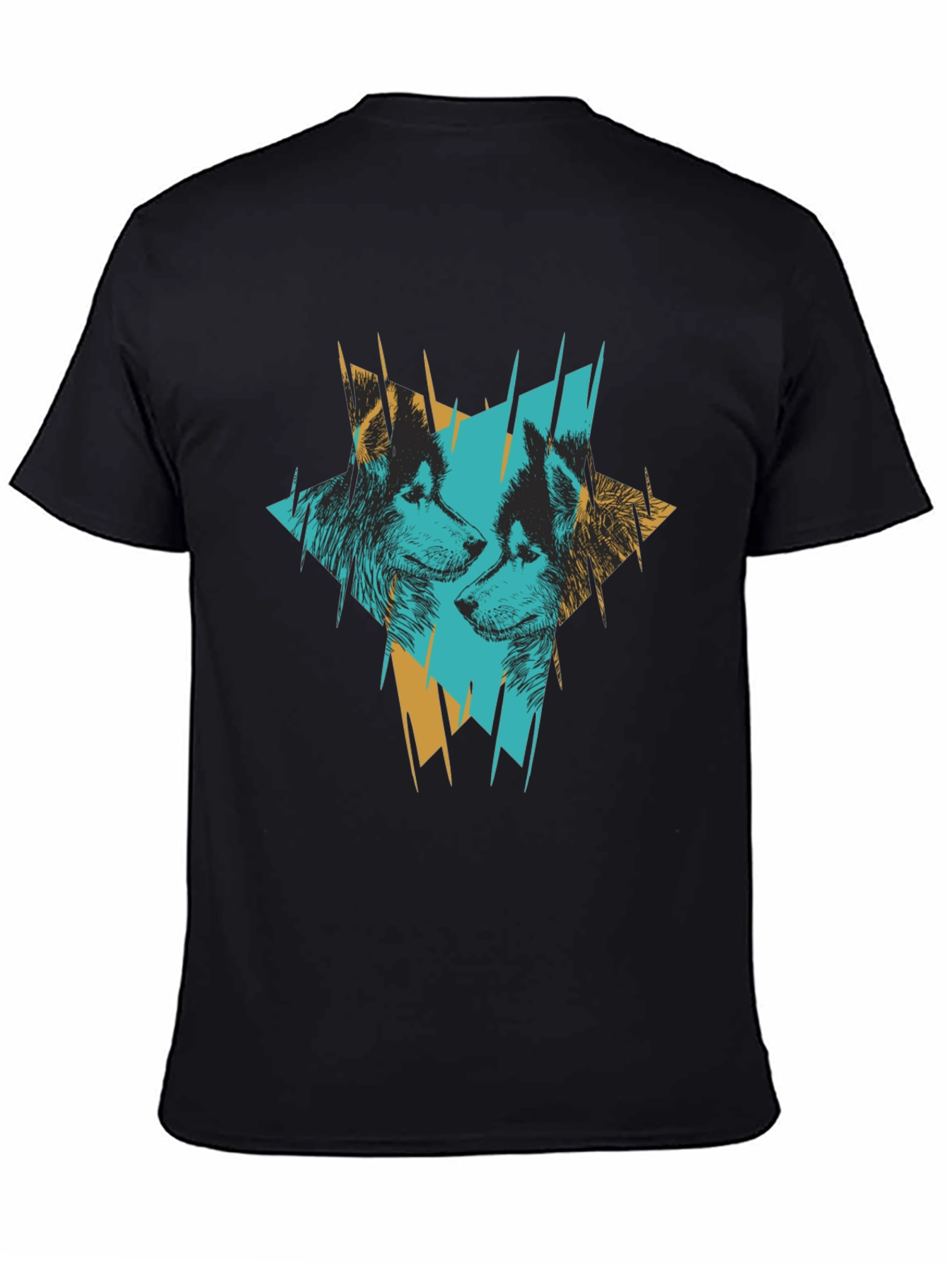 Abstract Wolves Graphic Print Black T-Shirt