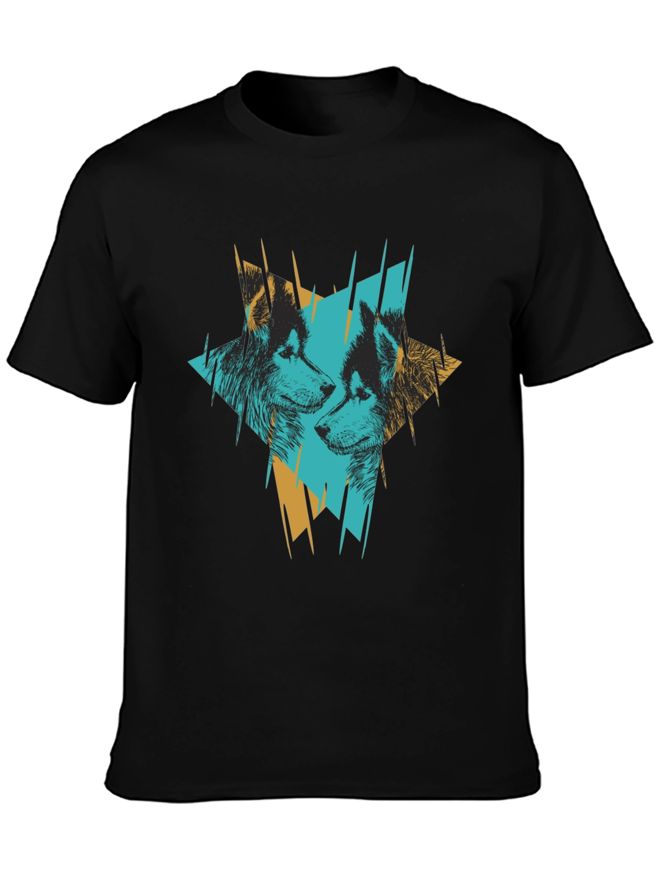 Abstract Wolves Graphic Print Black T-Shirt