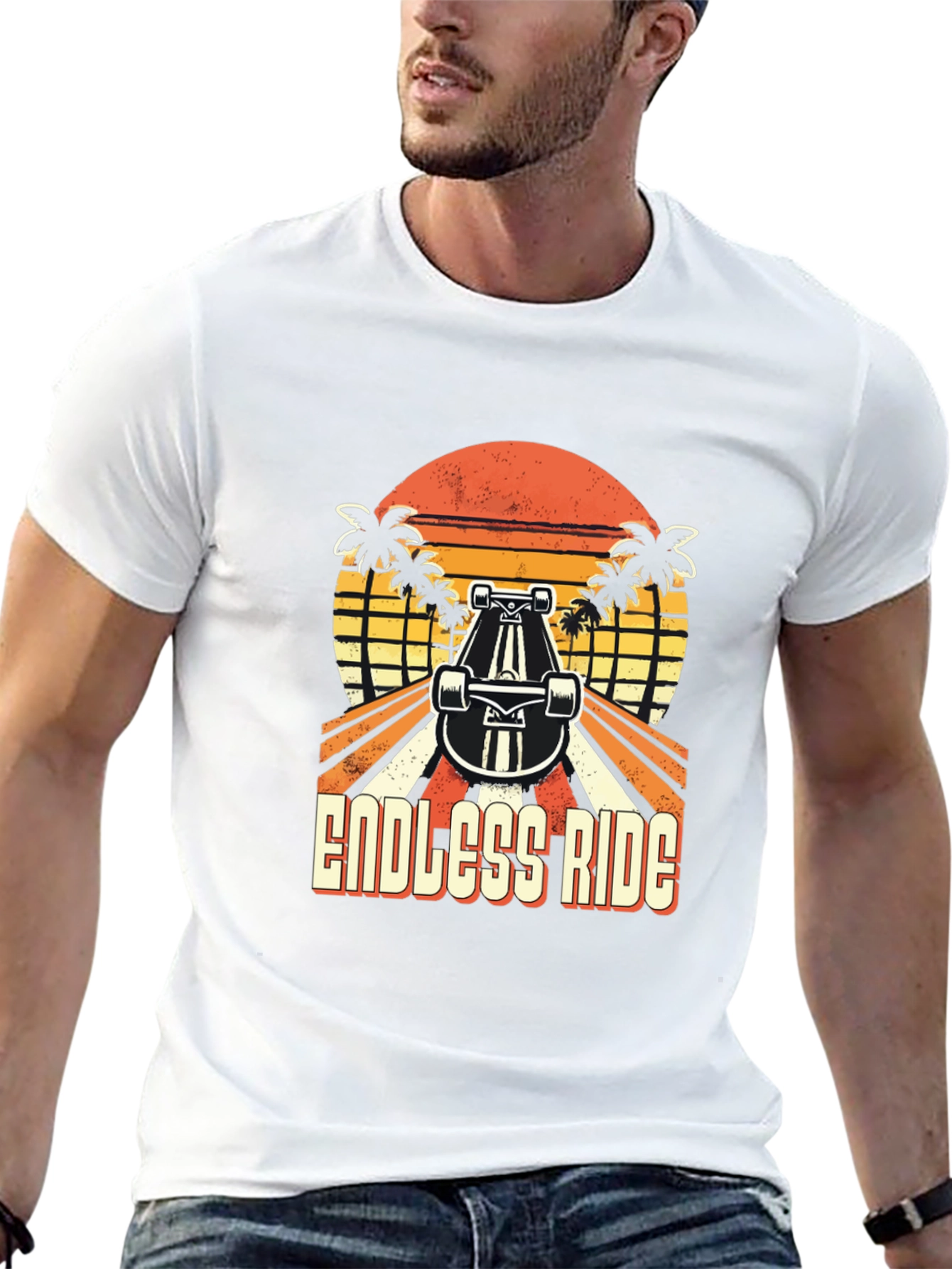 Endless Ride Skateboard T-Shirt Retro Sunset Palm Tree
