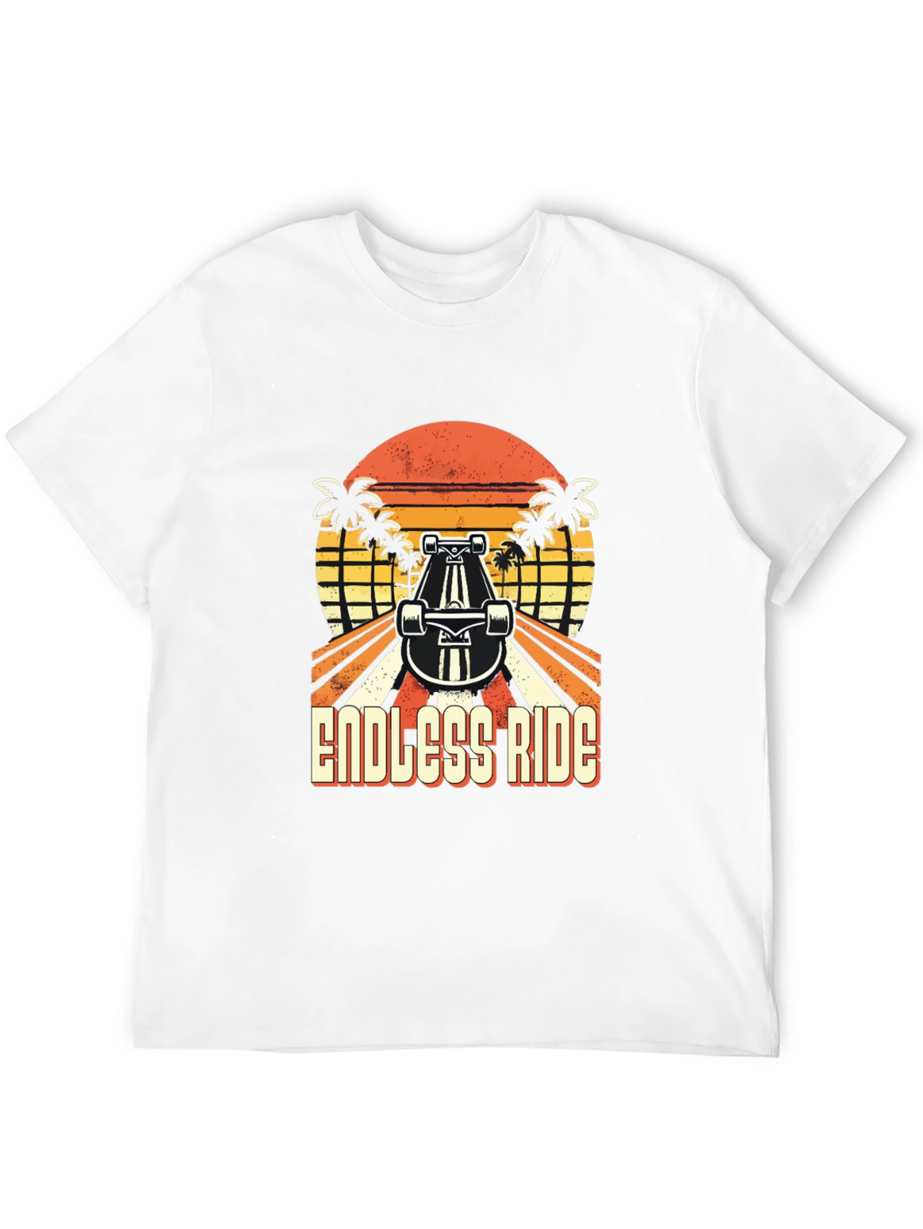 Endless Ride Skateboard T-Shirt Retro Sunset Palm Tree