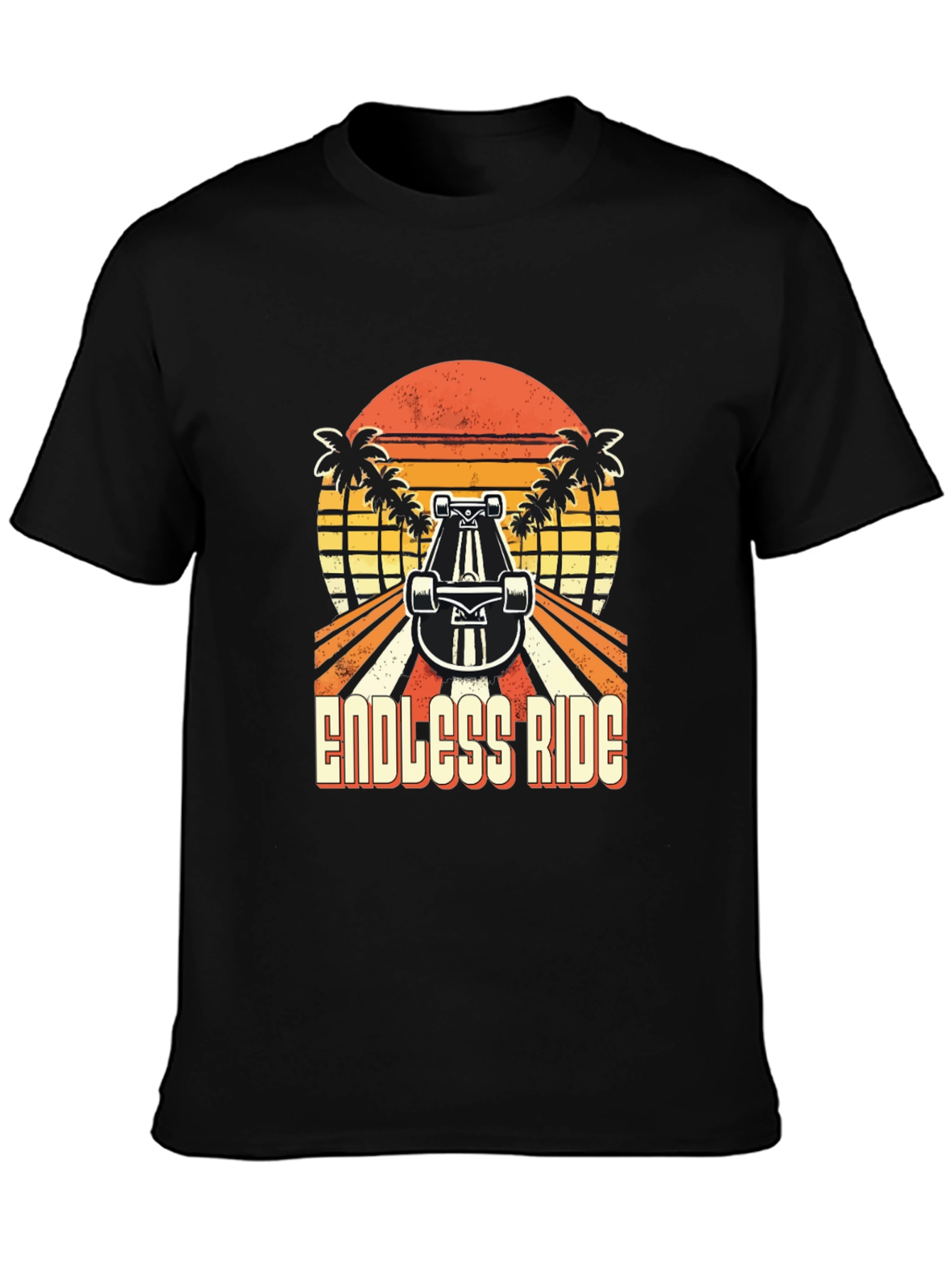 Endless Ride Skateboard T-Shirt Retro Sunset Palm Tree