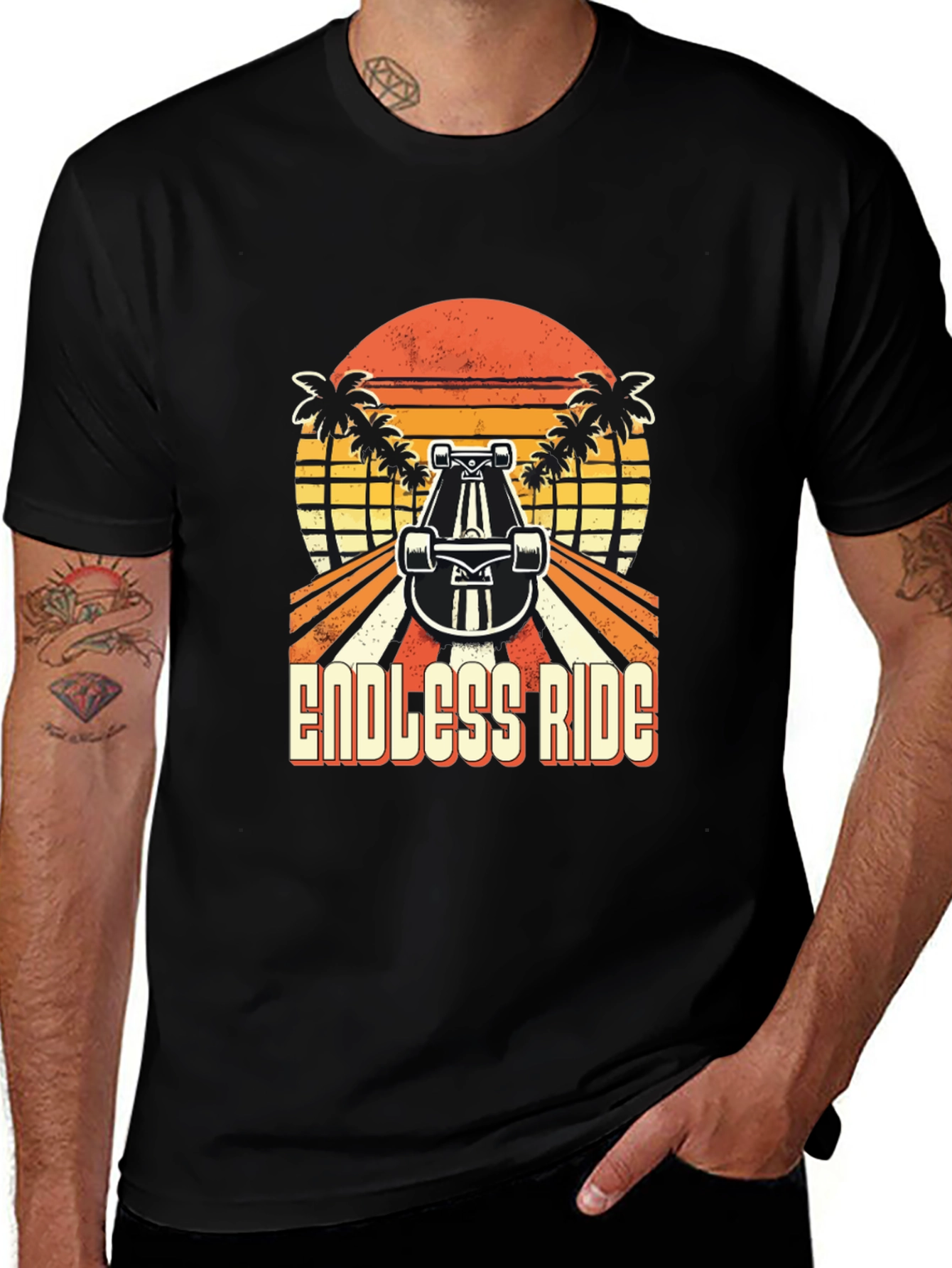 Endless Ride Skateboard T-Shirt Retro Sunset Palm Tree