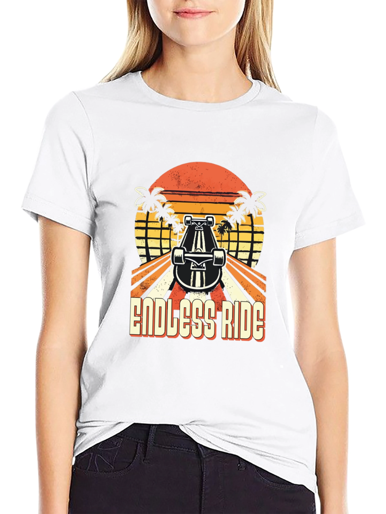 Endless Ride Skateboard T-Shirt Retro Sunset Palm Tree