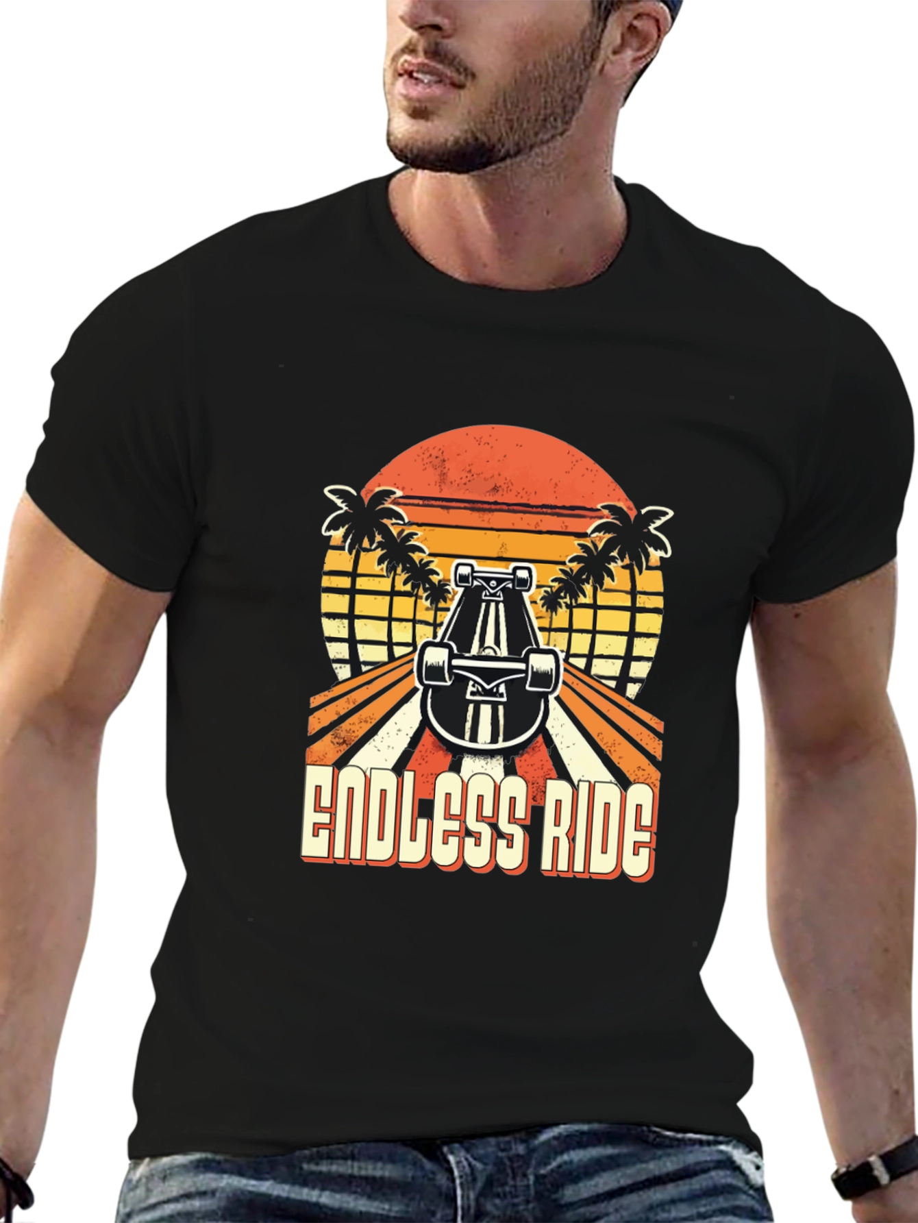 Endless Ride Skateboard T-Shirt Retro Sunset Palm Tree