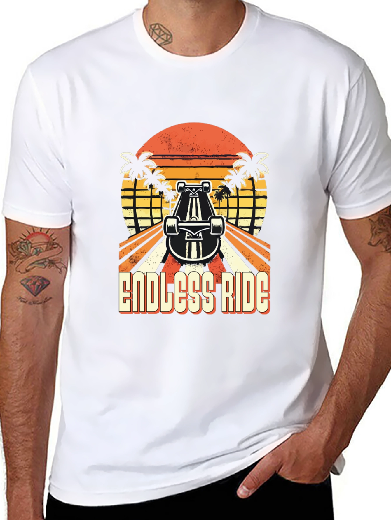 Endless Ride Skateboard T-Shirt Retro Sunset Palm Tree