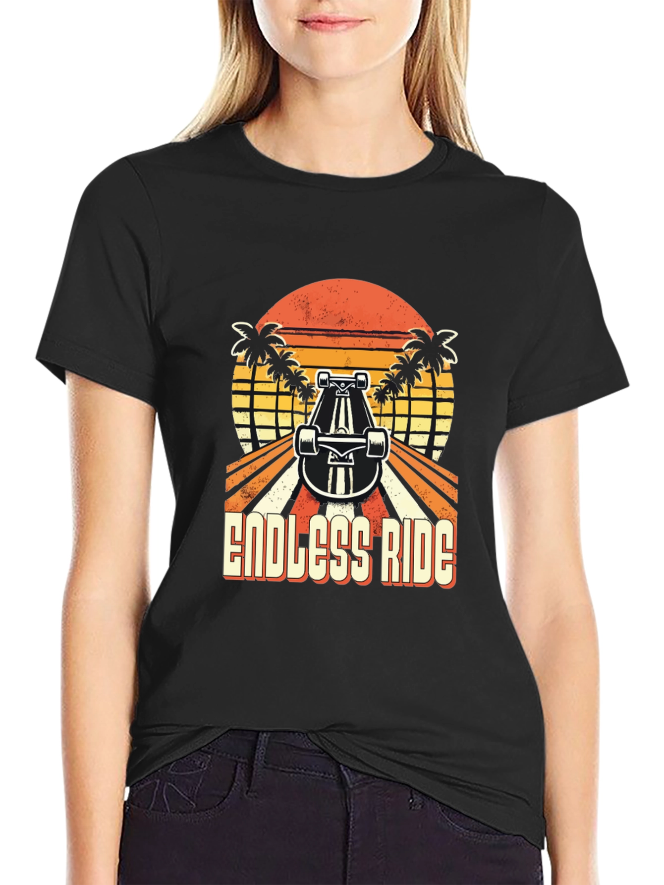 Endless Ride Skateboard T-Shirt Retro Sunset Palm Tree
