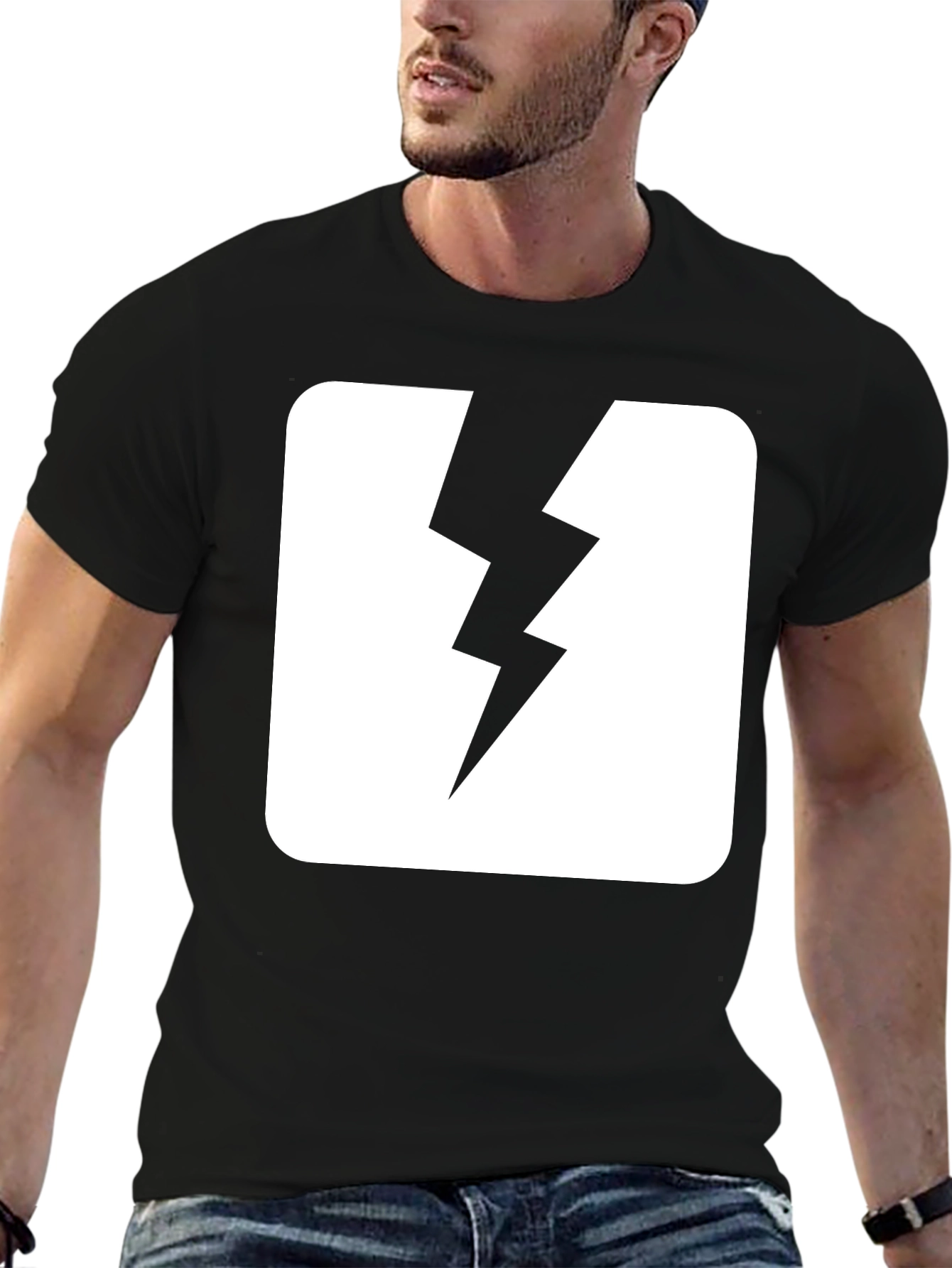 Black T-Shirt with Lightning Bolt Design