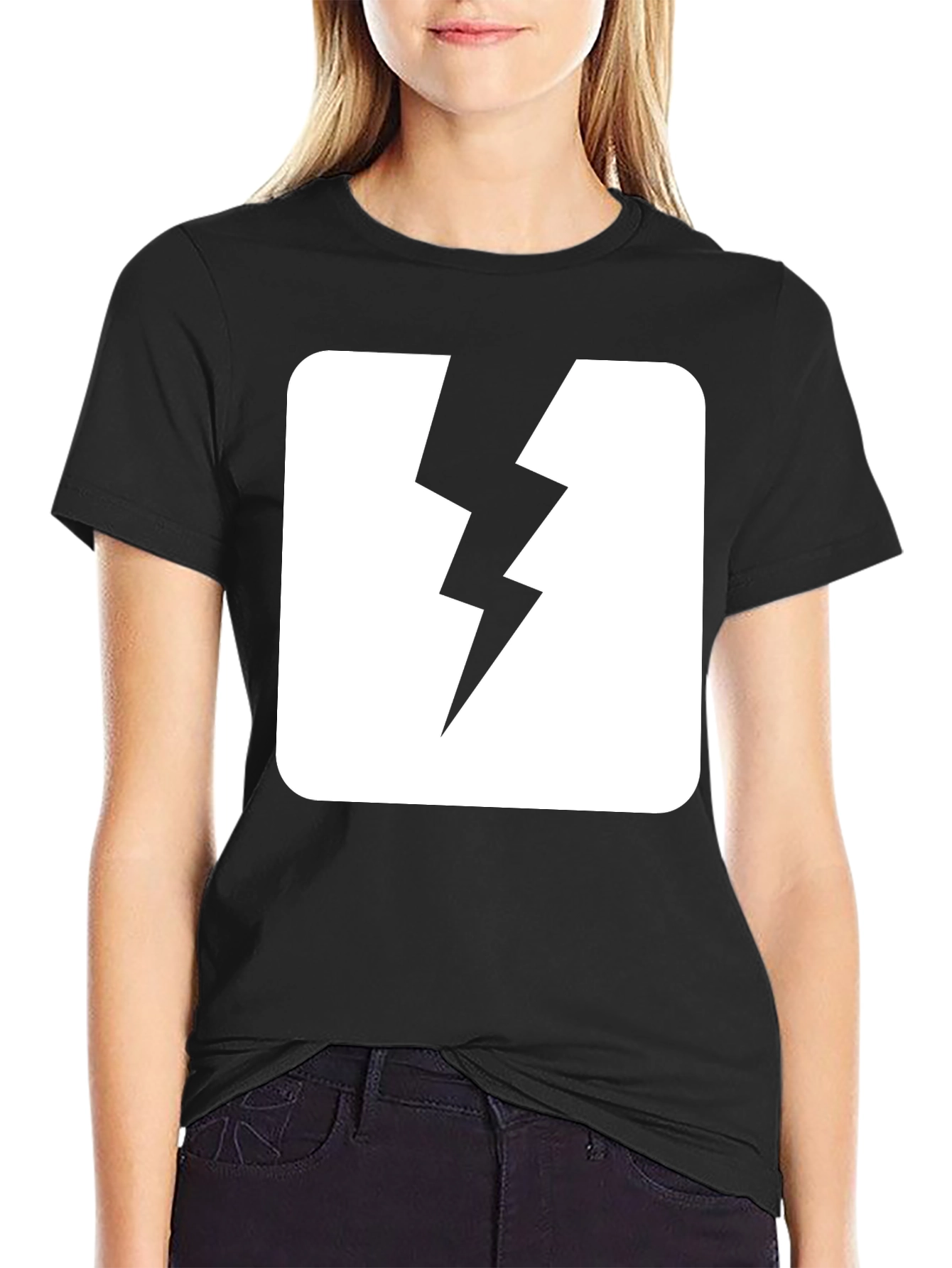Black T-Shirt with Lightning Bolt Design