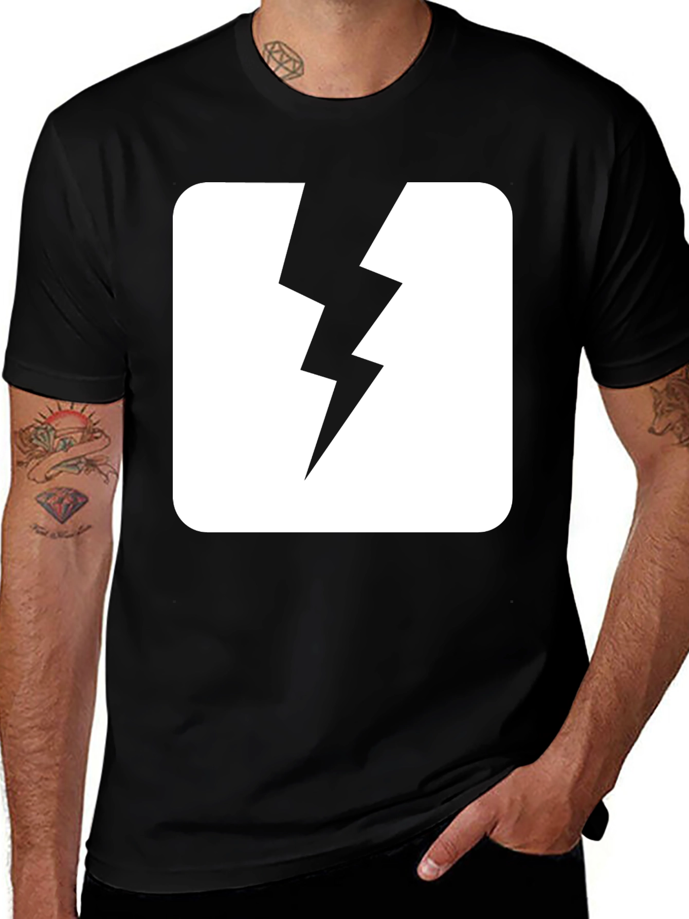 Black T-Shirt with Lightning Bolt Design