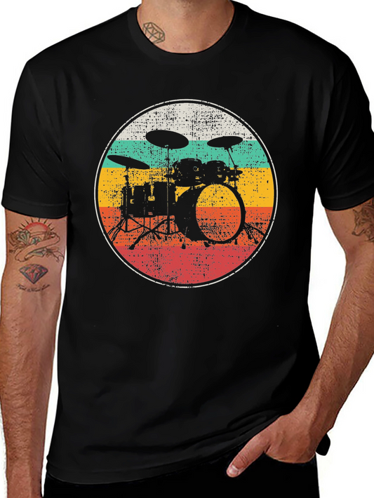 Retro Drum Set Graphic Tee - Vintage Style T-Shirt
