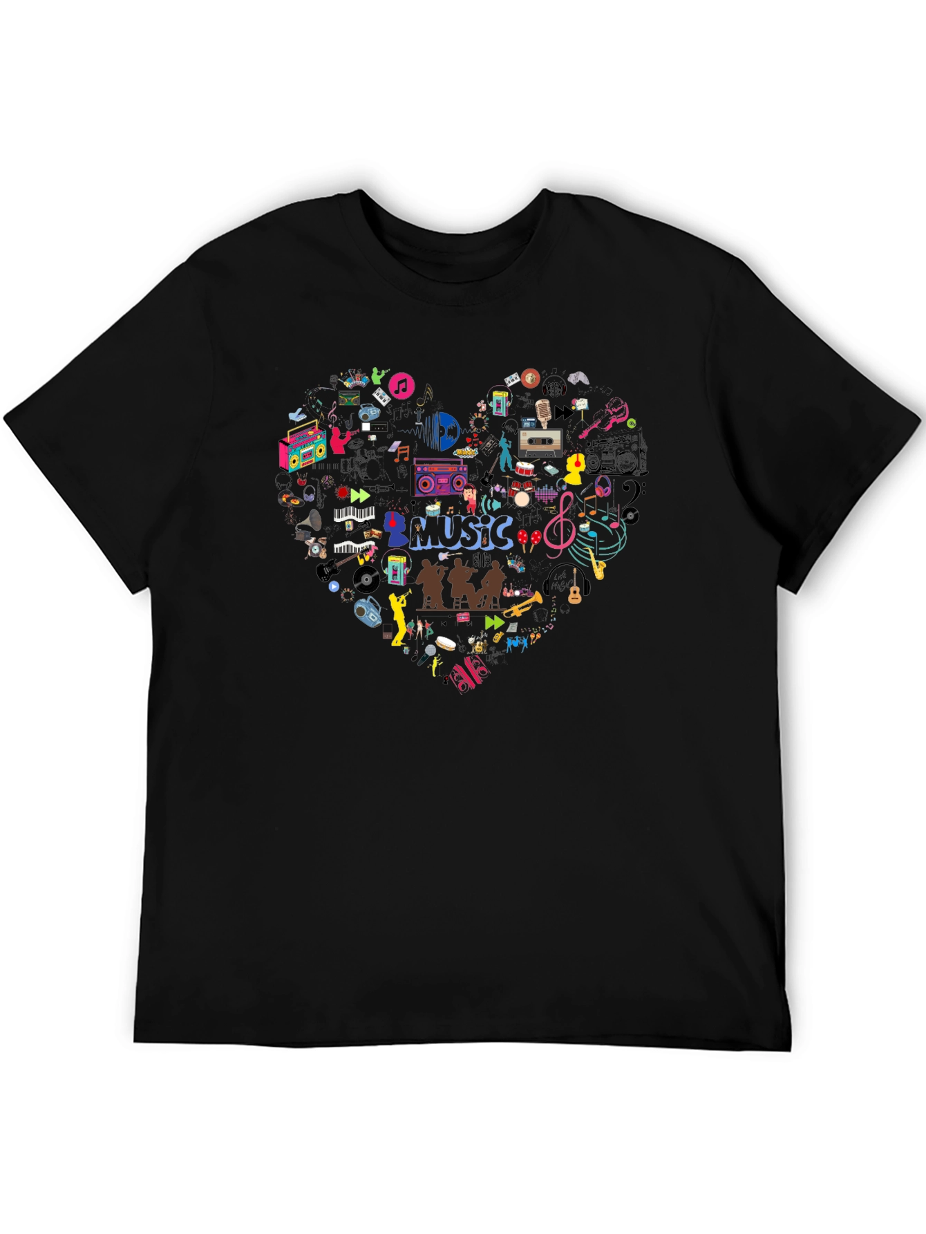 Music Heart T-Shirt - Black Casual Tee