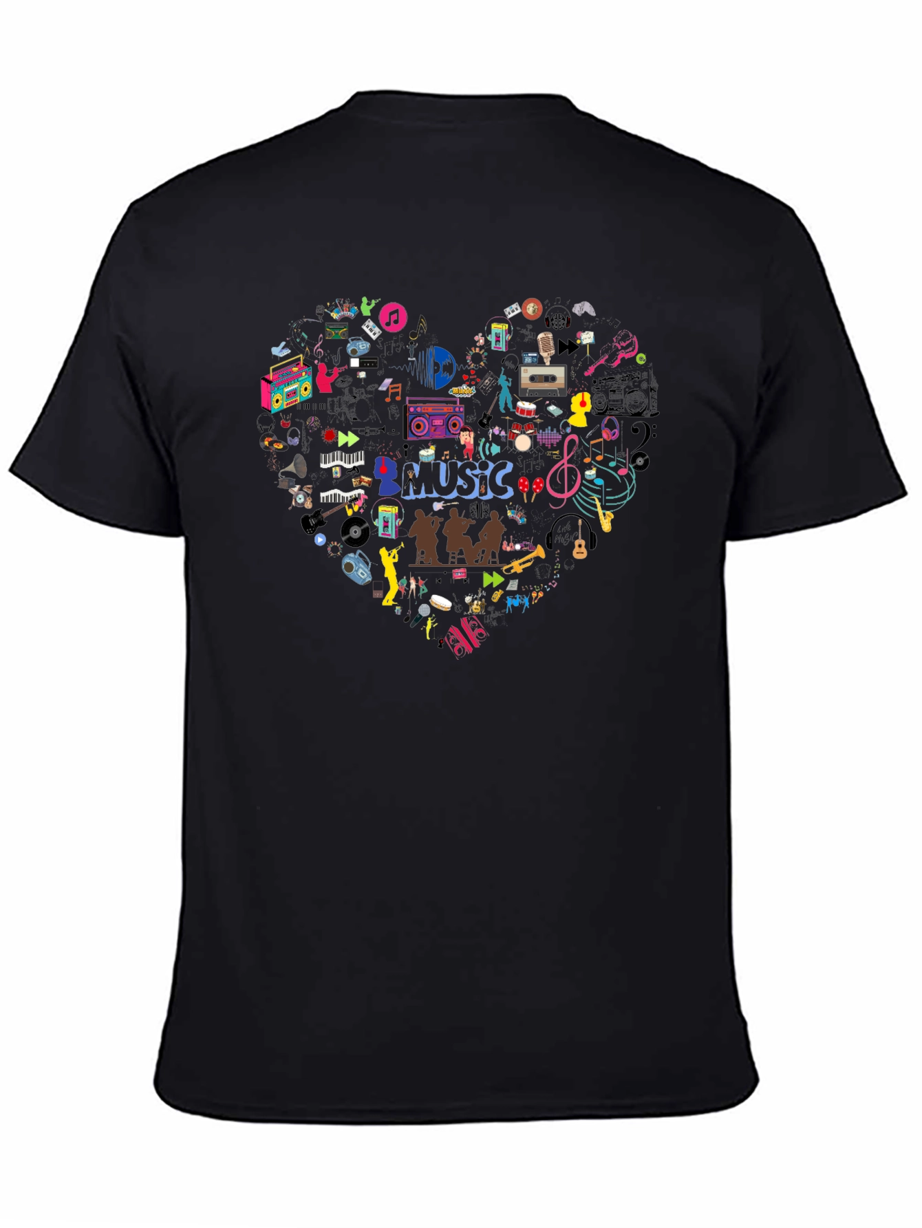 Music Heart T-Shirt - Black Casual Tee