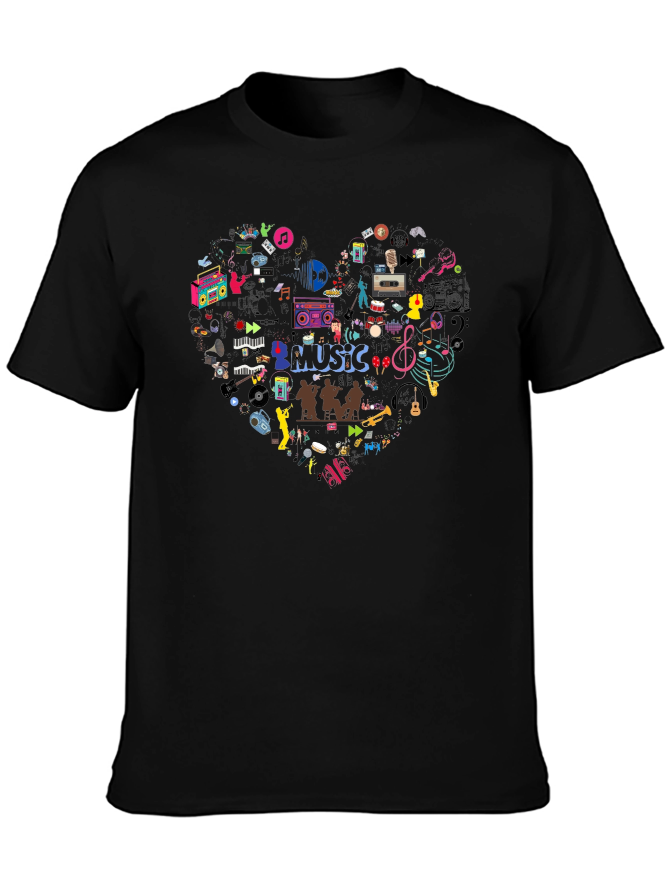 Music Heart T-Shirt - Black Casual Tee