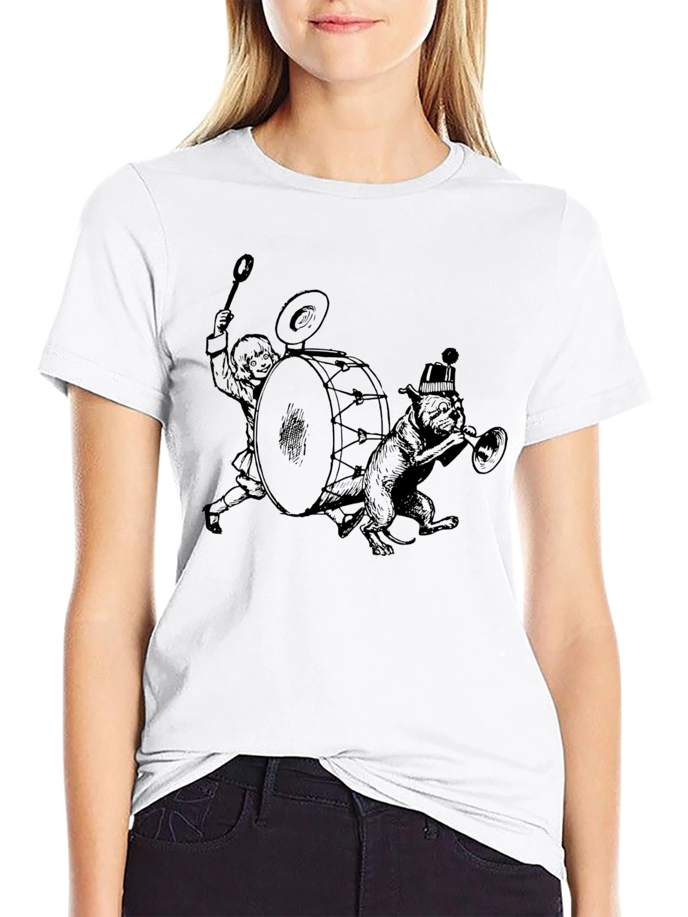 Novelty Drummer Dog Graphic T-Shirt