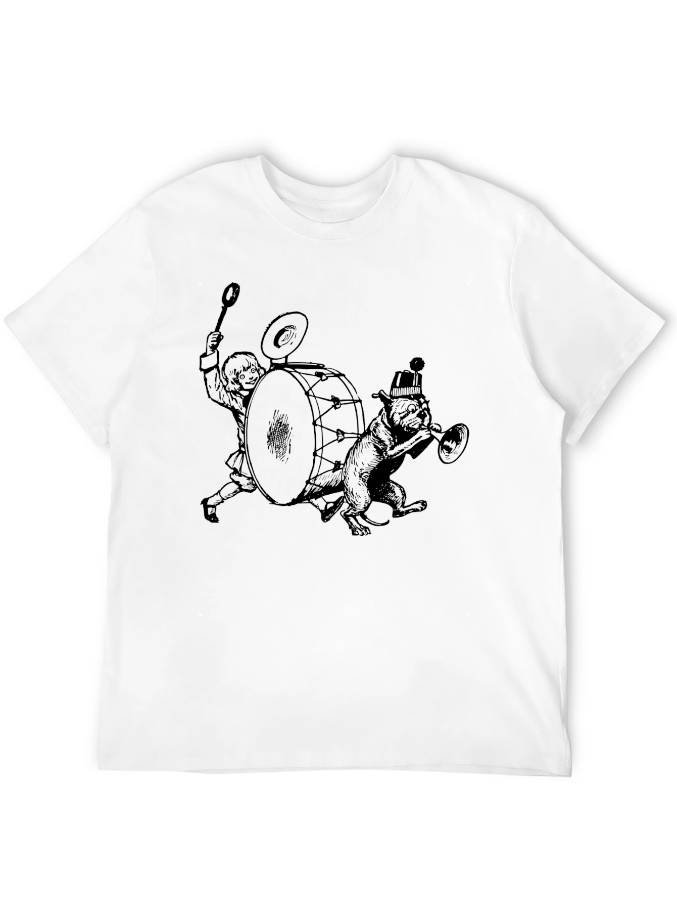 Novelty Drummer Dog Graphic T-Shirt