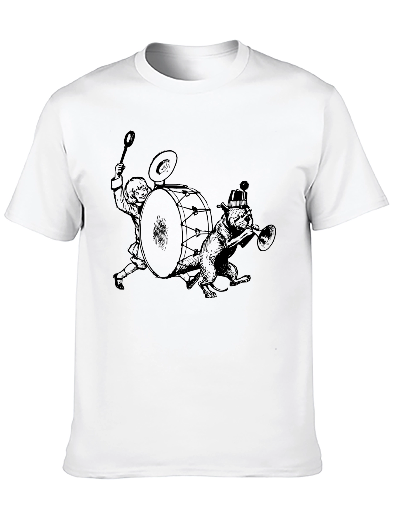Novelty Drummer Dog Graphic T-Shirt