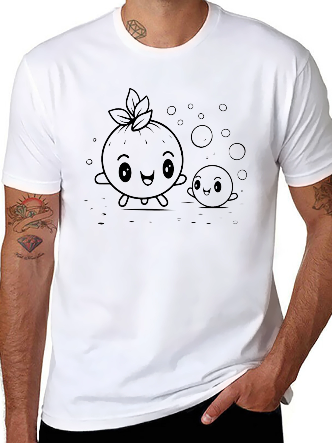 Cute Cartoon Fruit Black T-Shirt
