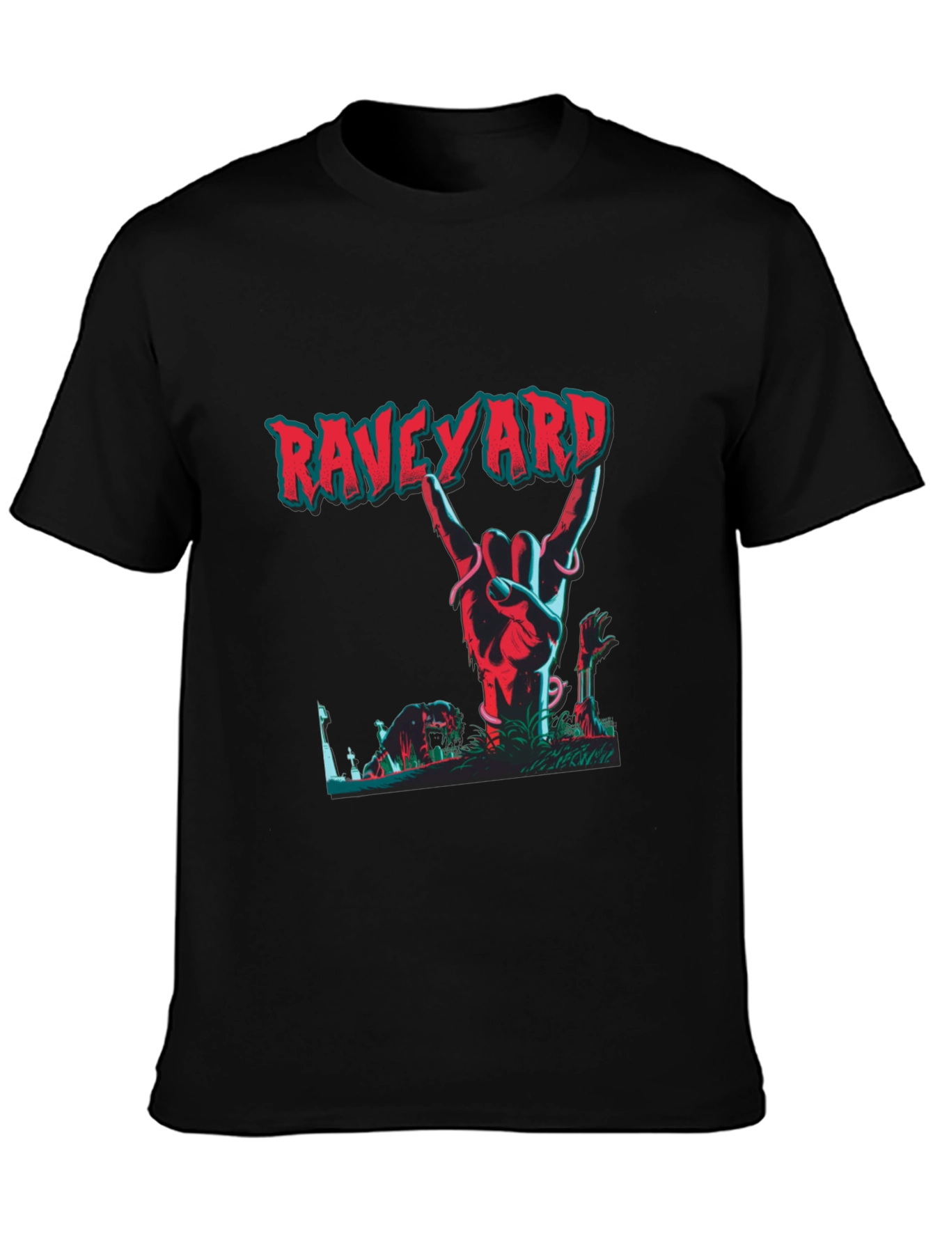 Raveyard Graphic Tee - Rock Hand Zombie Graveyard