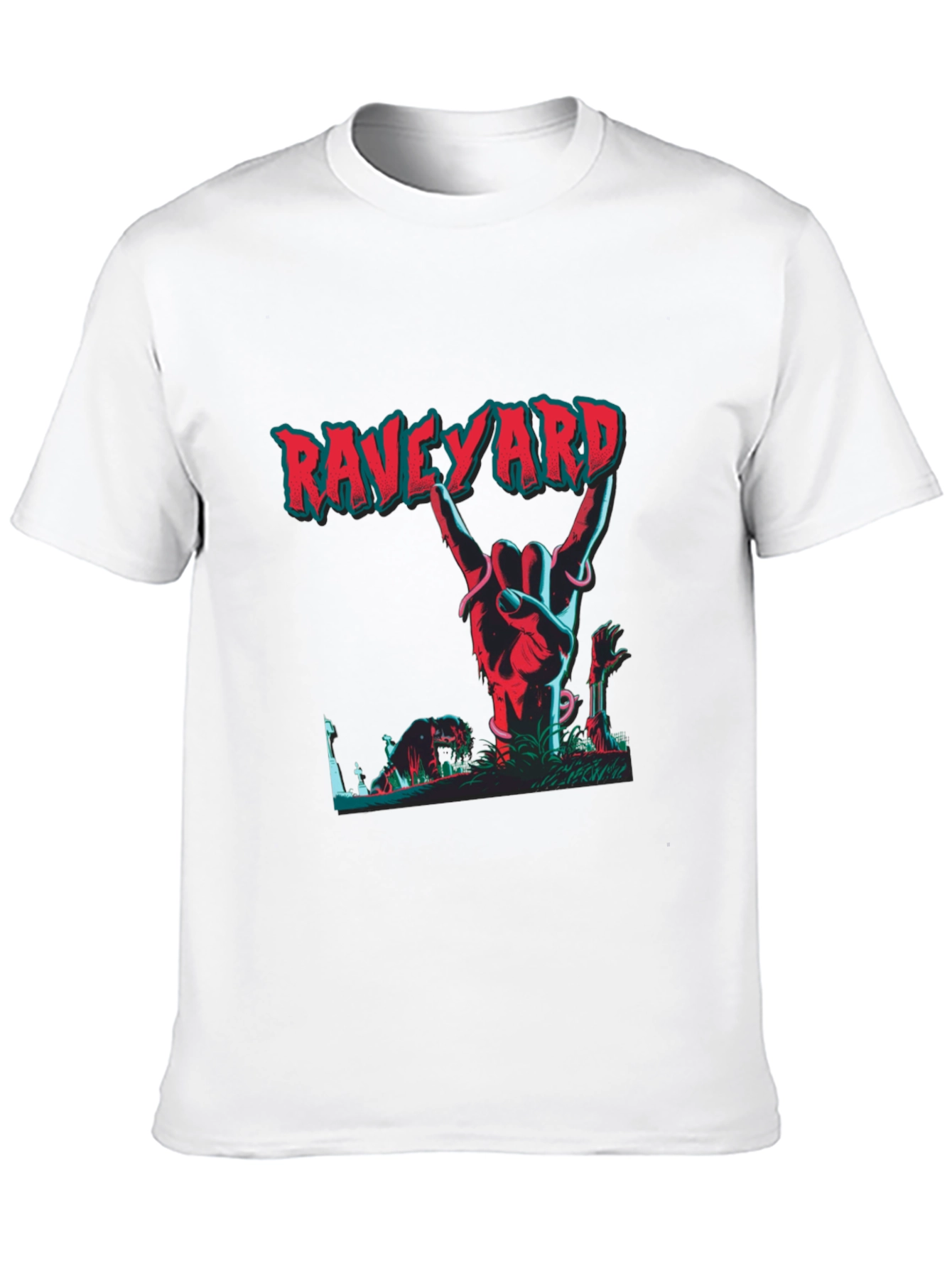 Raveyard Graphic Tee - Rock Hand Zombie Graveyard