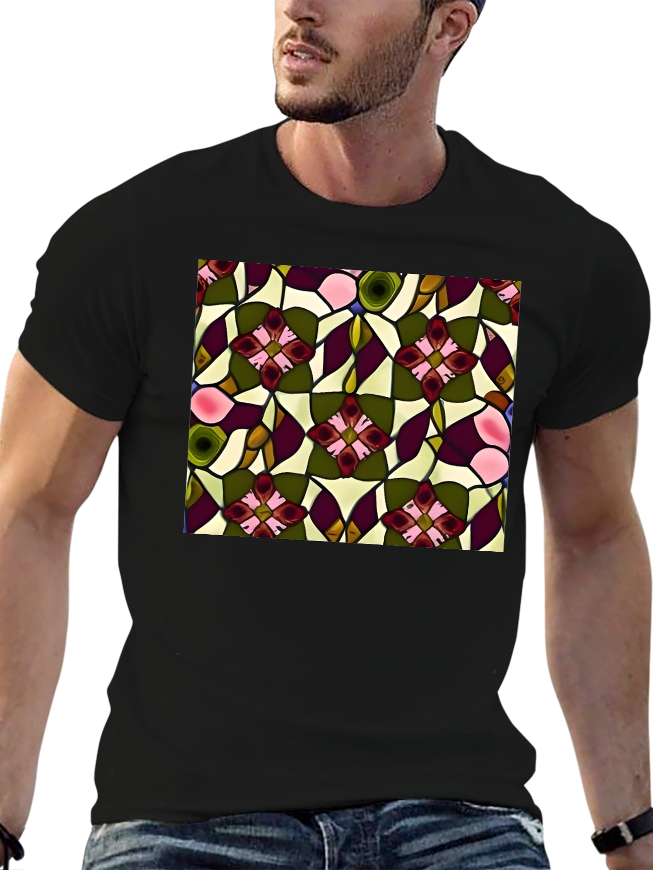 Floral Stained Glass Print T-Shirt