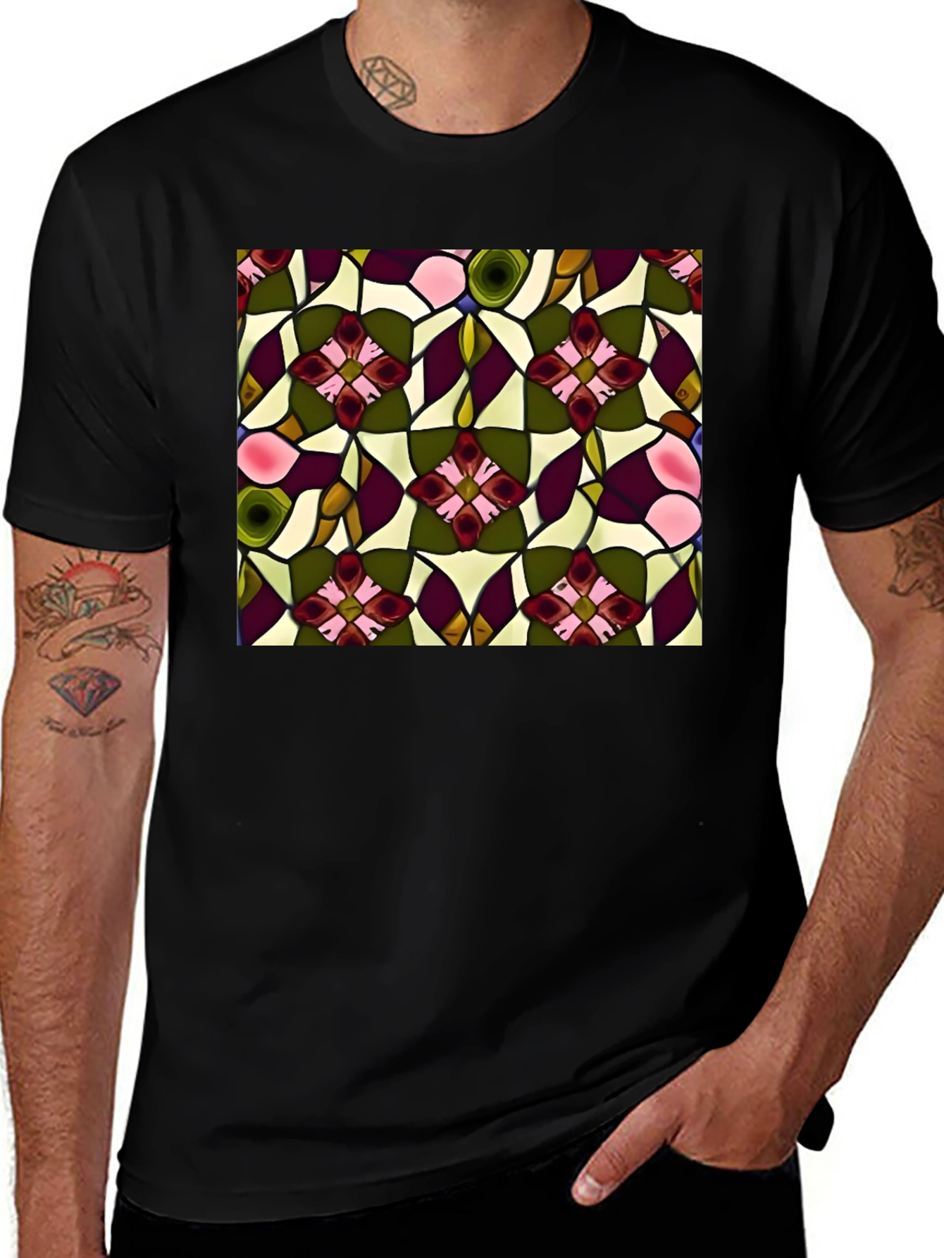 Floral Stained Glass Print T-Shirt
