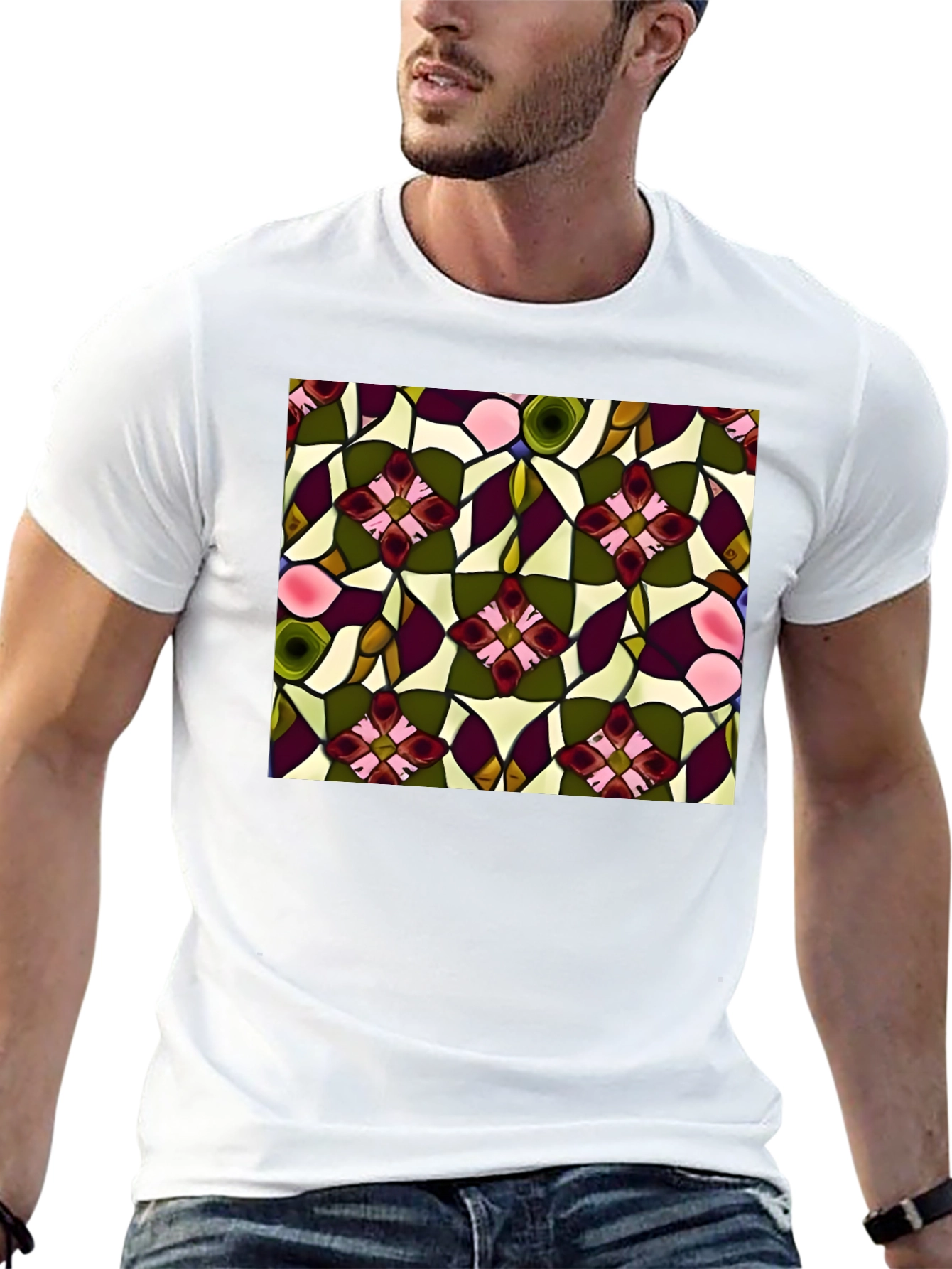 Floral Stained Glass Print T-Shirt