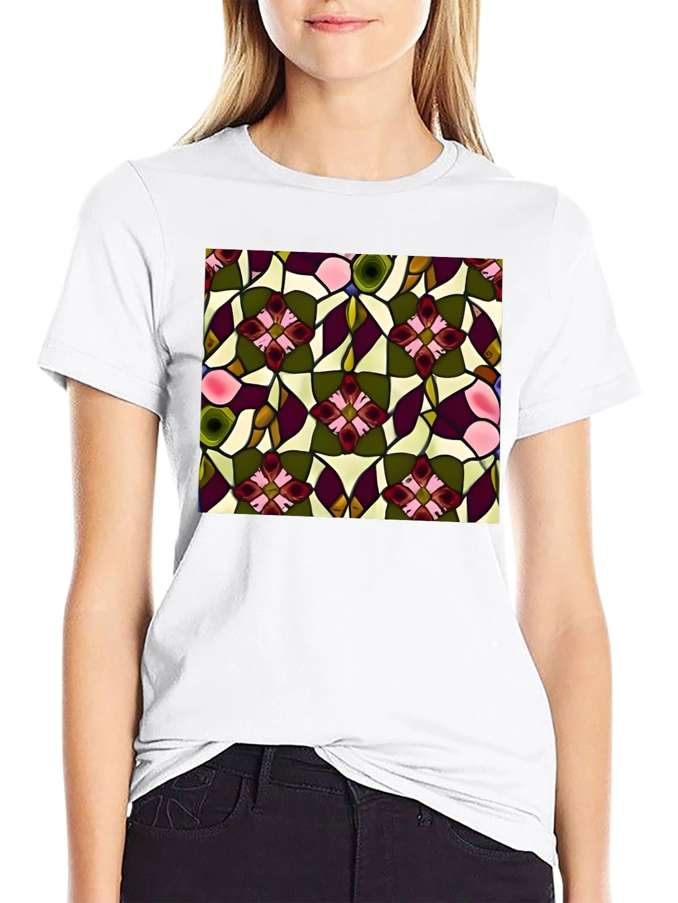 Floral Stained Glass Print T-Shirt