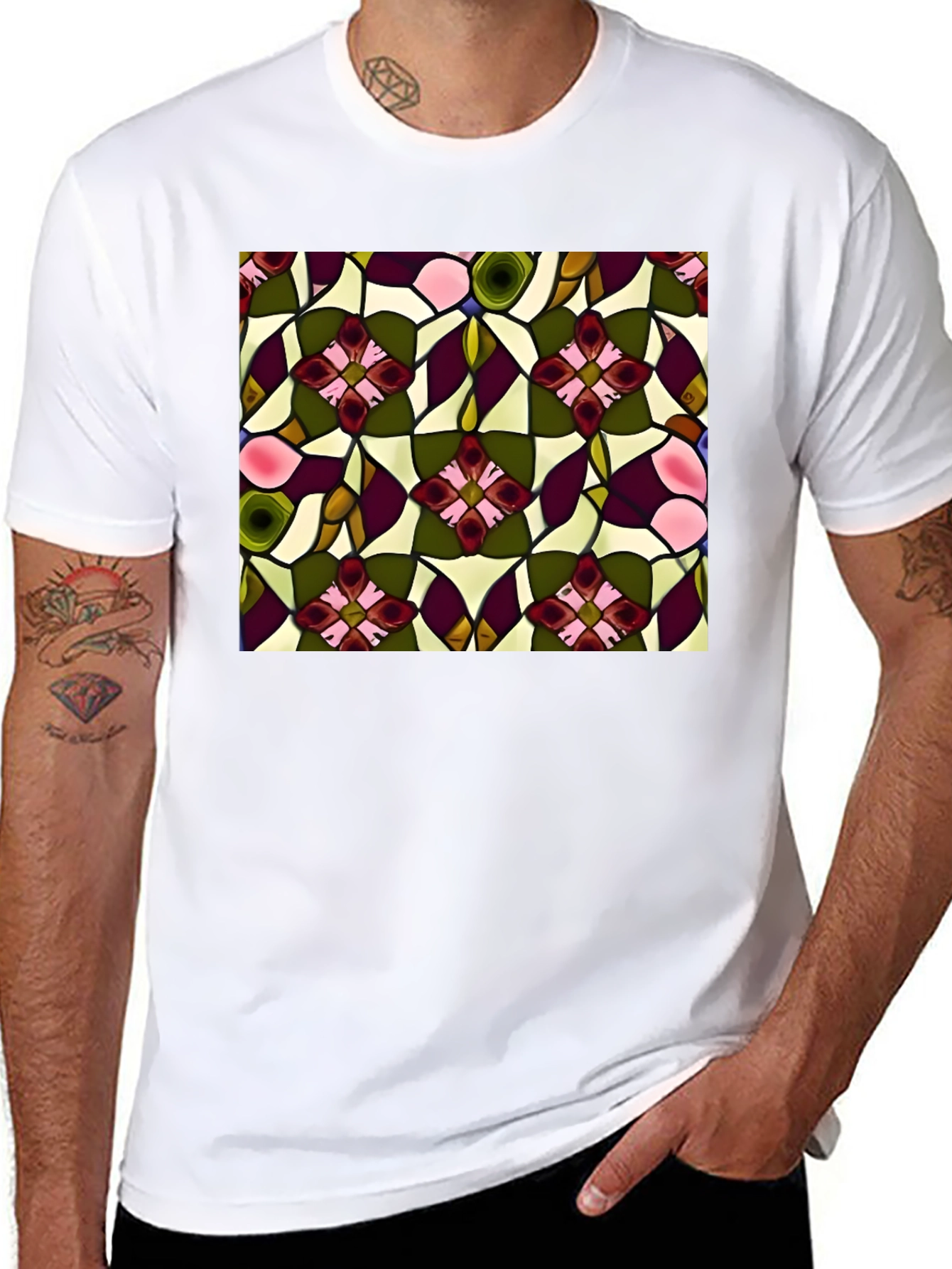 Floral Stained Glass Print T-Shirt