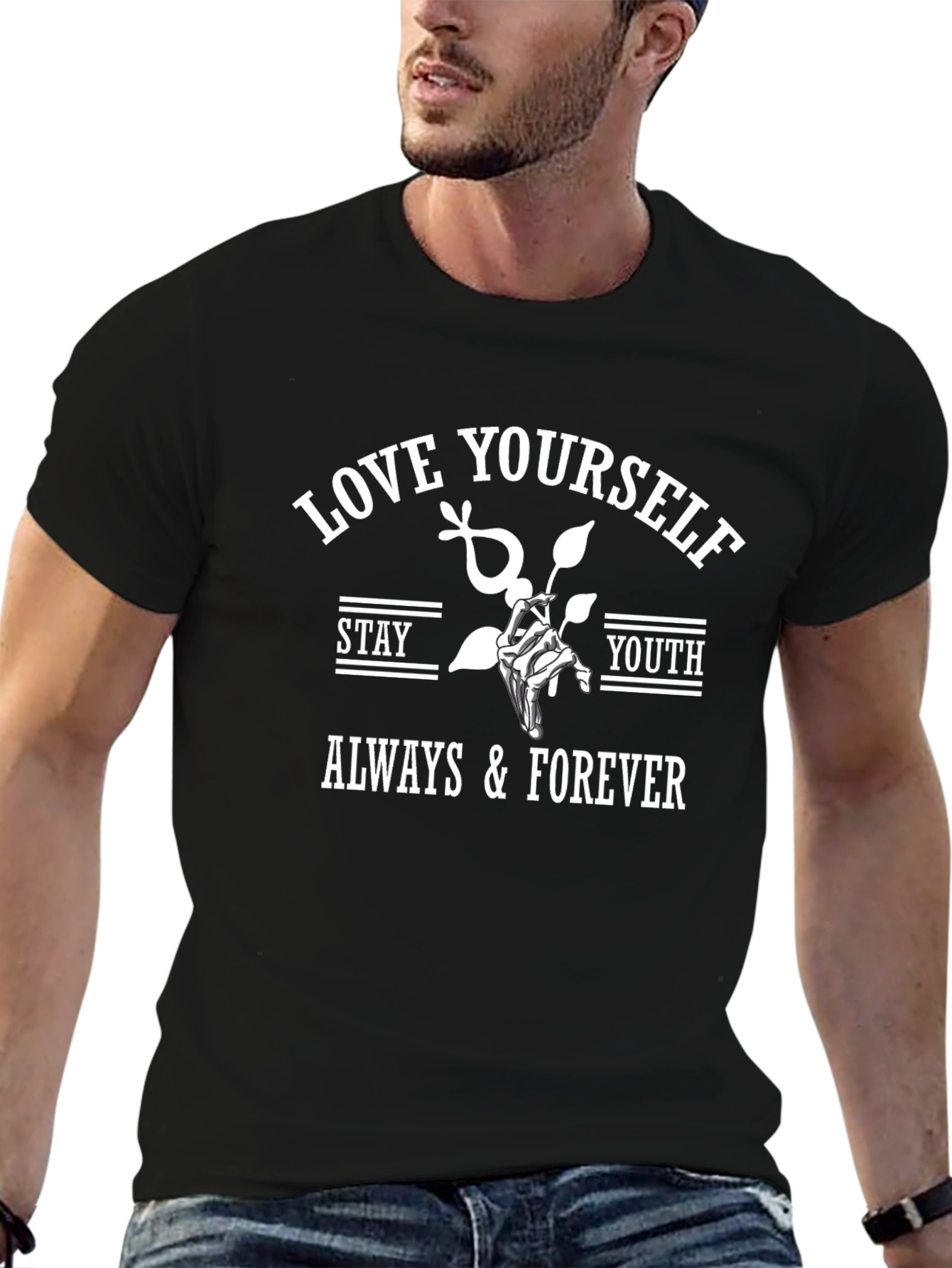 Love Yourself Graphic Print Black T-Shirt