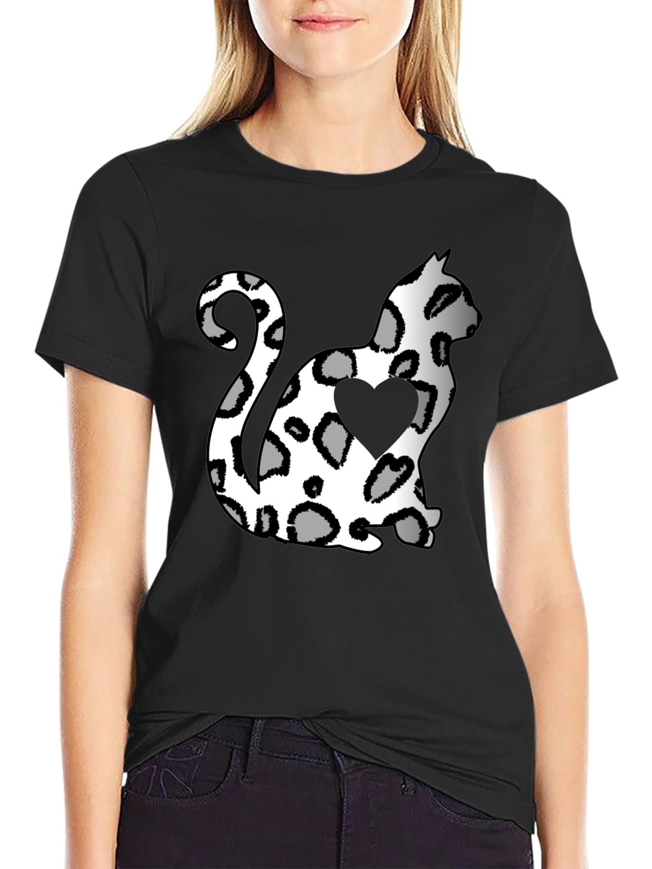 Cat Print Heart T-Shirt - Stylish & Unique