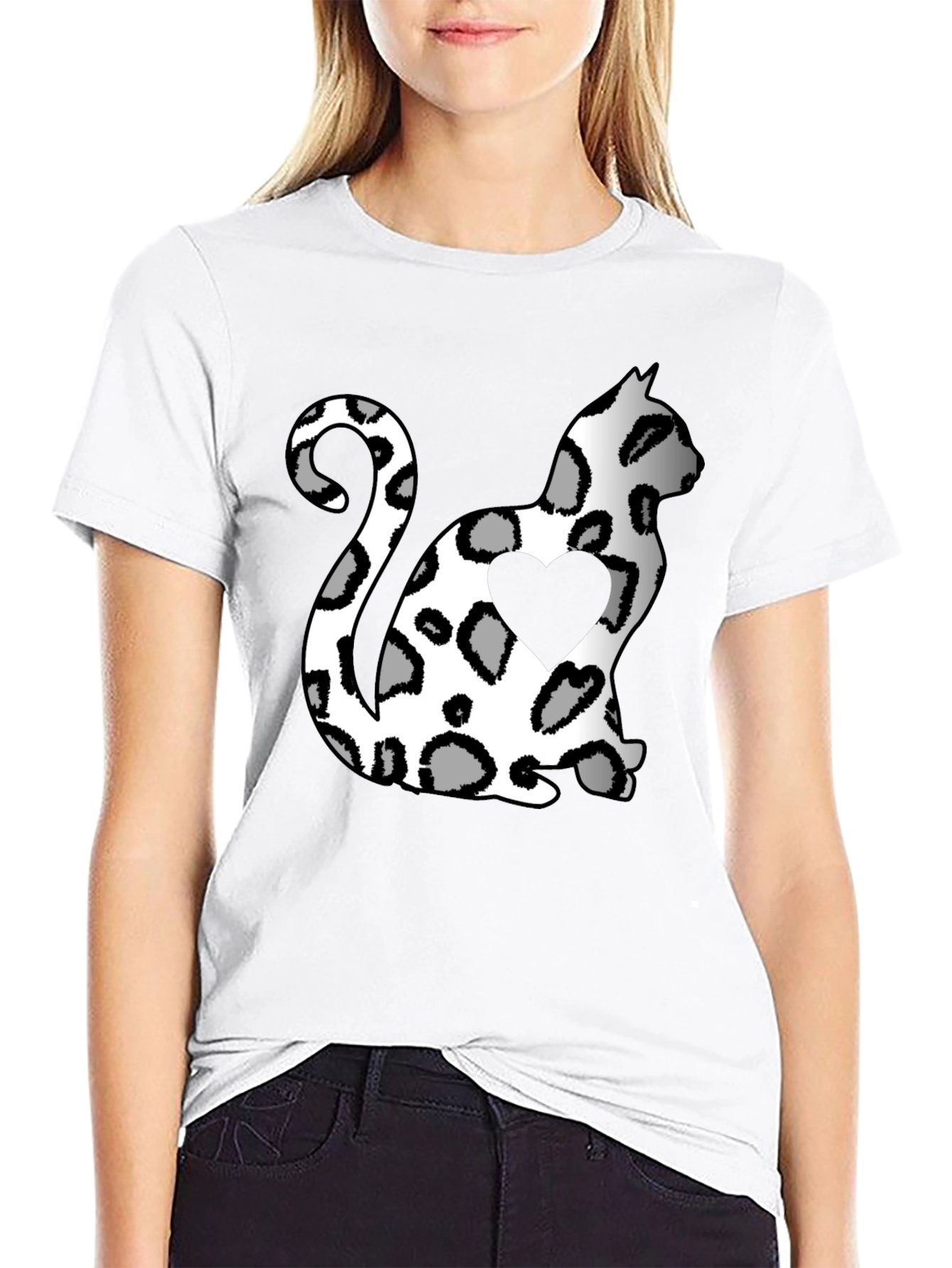 Cat Print Heart T-Shirt - Stylish & Unique