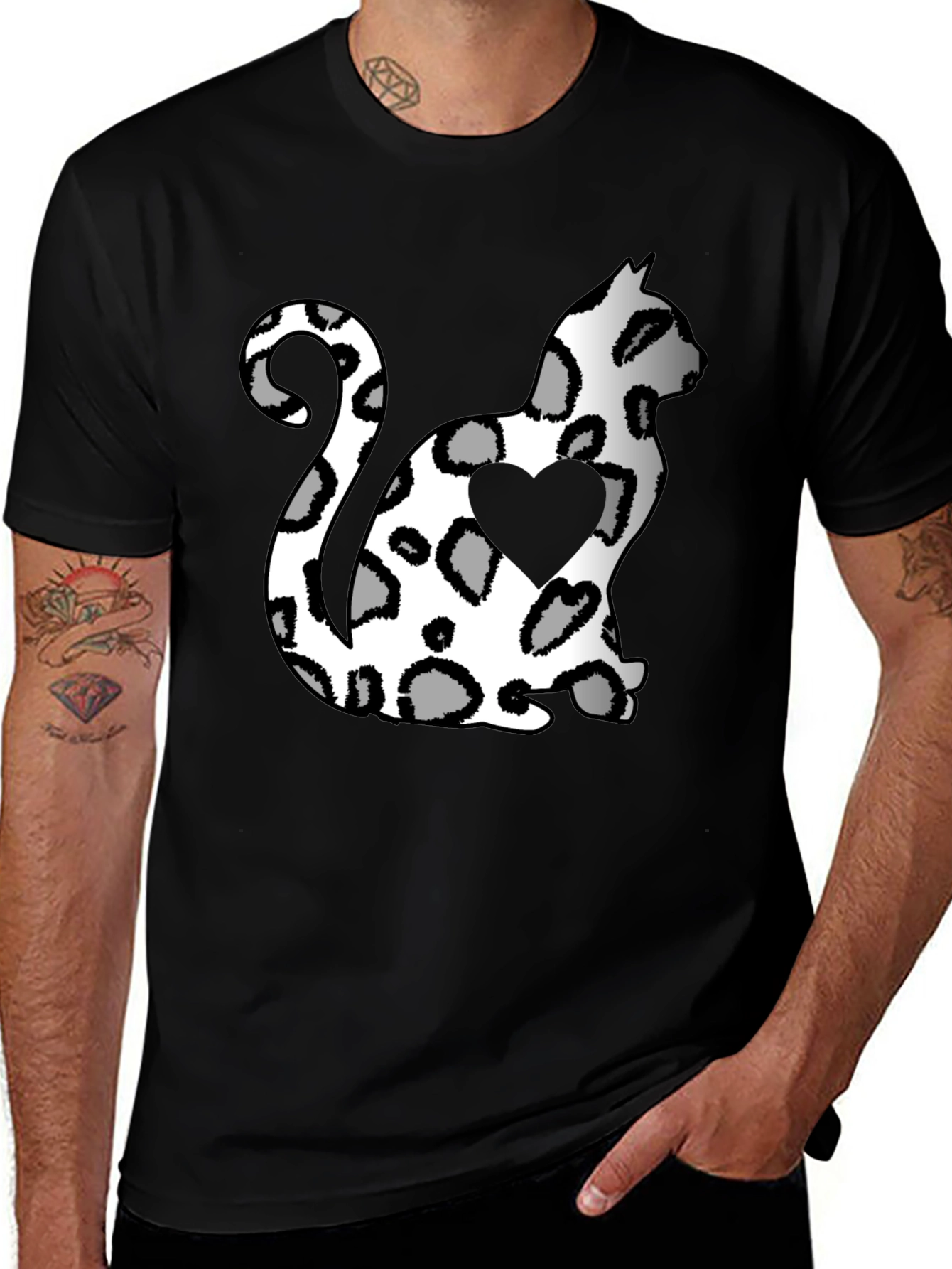 Cat Print Heart T-Shirt - Stylish & Unique
