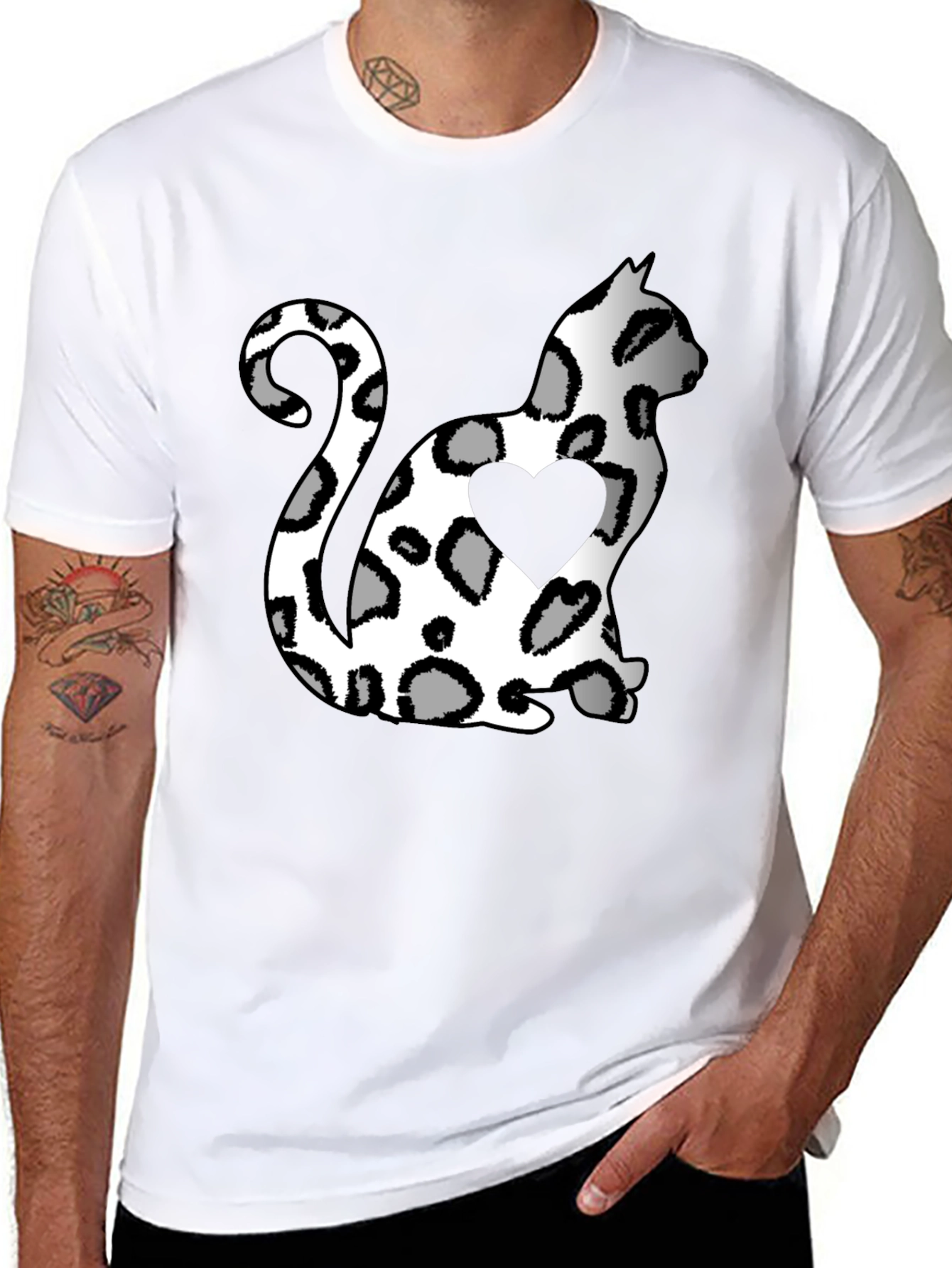 Cat Print Heart T-Shirt - Stylish & Unique