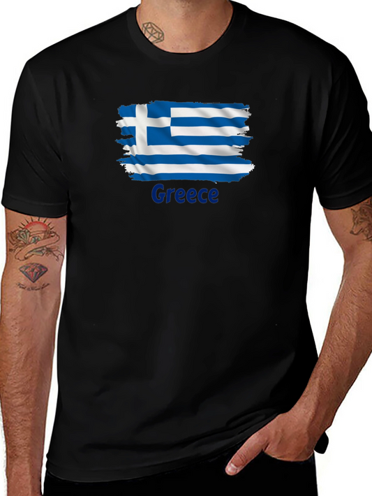 Greece Flag T-Shirt - Mens Black Tee